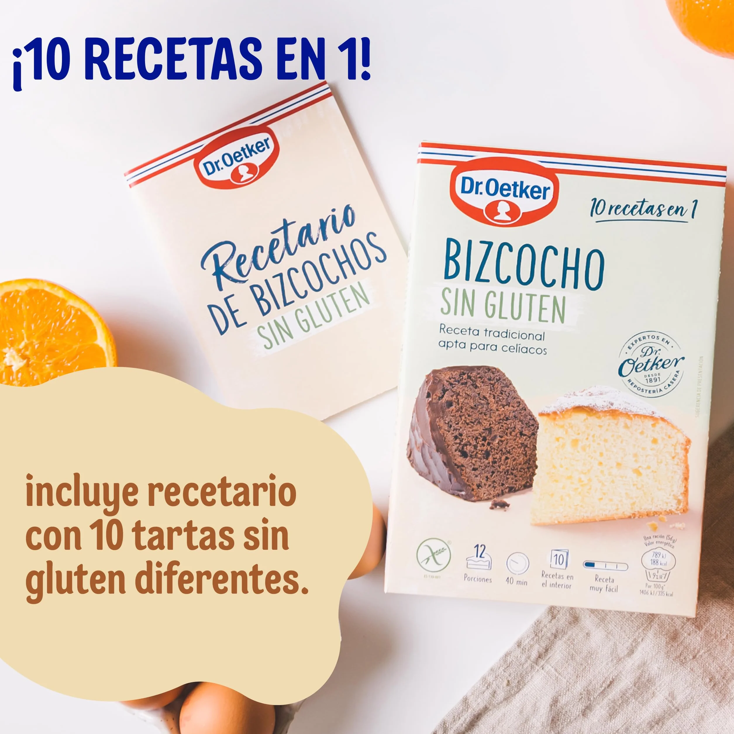 DR. OETKER Bizcocho sin gluten 10 en 1 (364 g), preparado de repostería gluten free