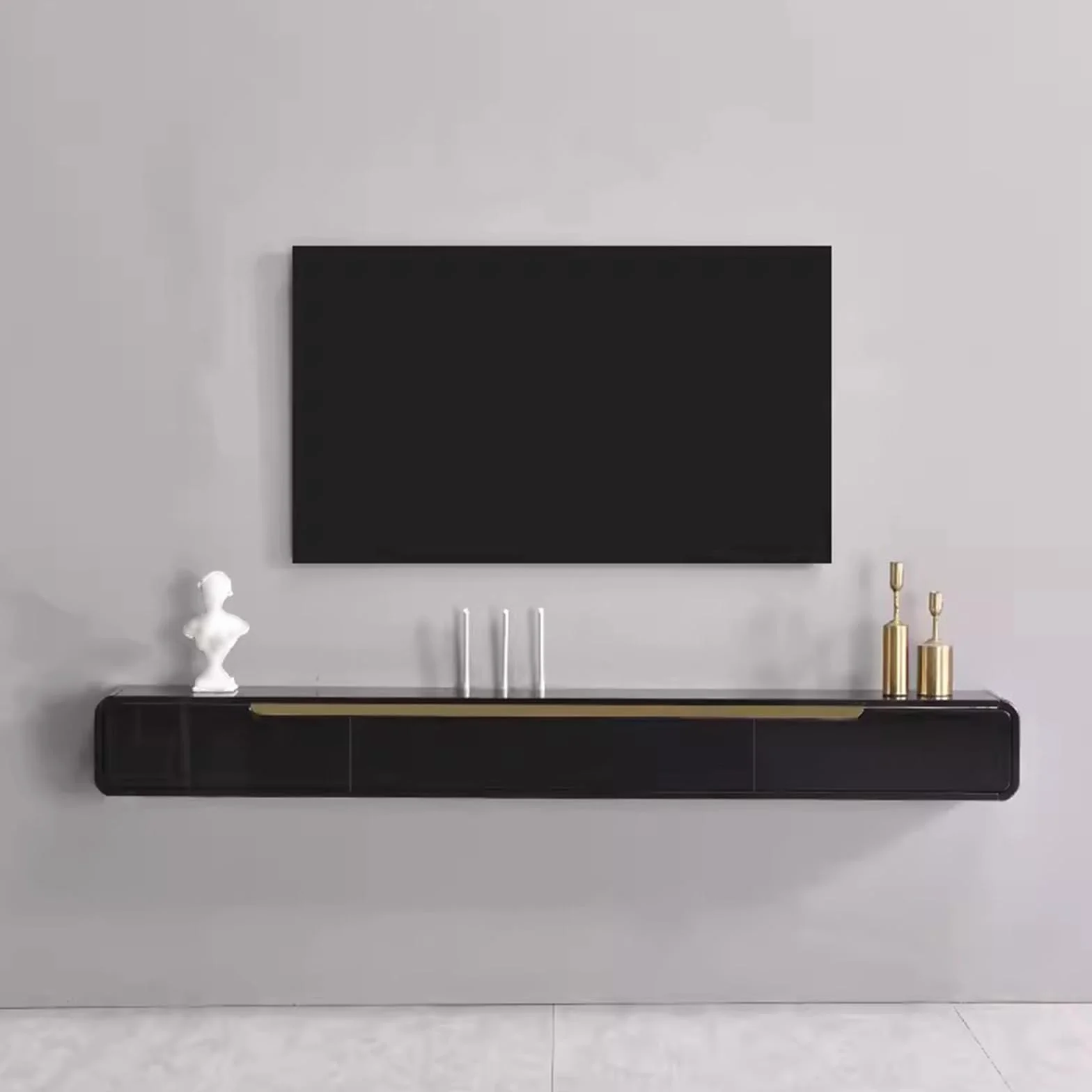 FPIGSHS Mueble TV Suspendido Moderna 140cm Mueble de TV Flotante Negro Consola Multimedia Entretenimiento Pared Armario Televisión con Puertas y Cajones Ideal para Salón y Dormitorio (A, 140cm)