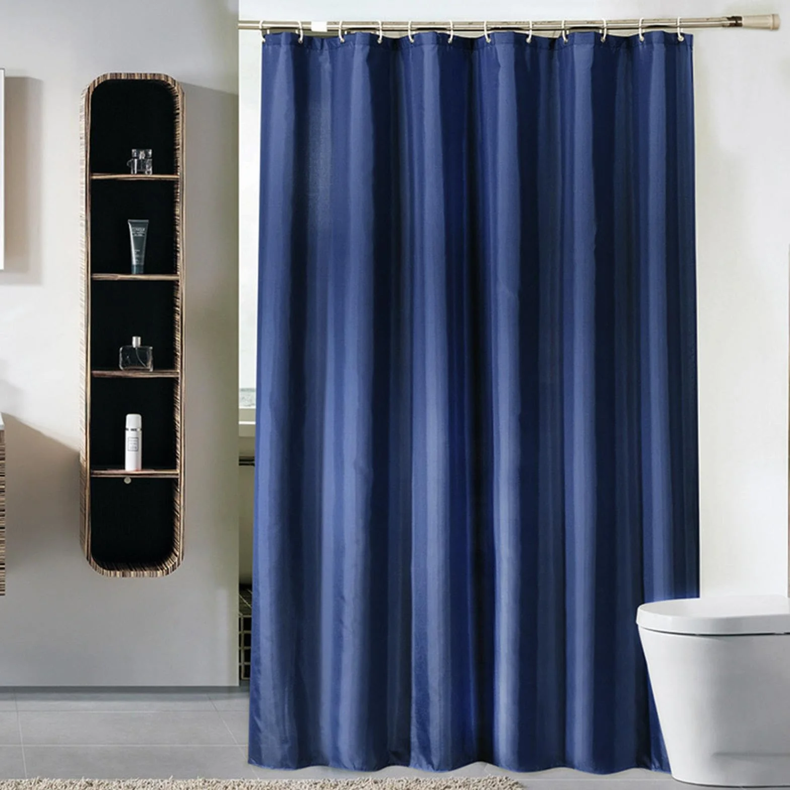 Cortina de ducha impermeable extra larga de poliéster resistente al moho, 150 x 210 cm, lavable, con 12 ganchos, ideal para baños y uso intensivo