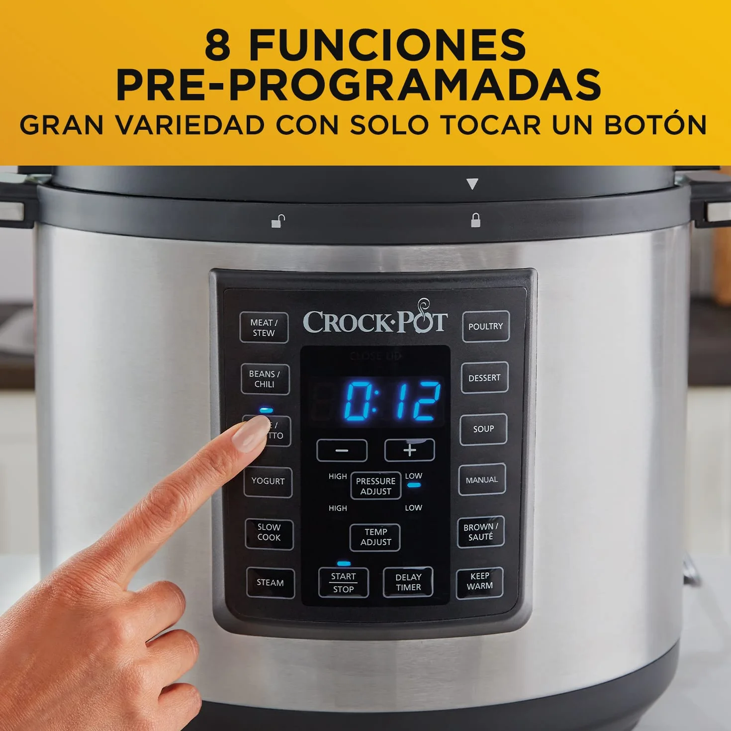 Crock-Pot Express Pressure Cooker | 12-in-1 Programmable Multi-Cooker | Slow Cooker | Food Steamer and Saute | 5.6 L | Energy Efficient | Stainless Steel [CSC051]
