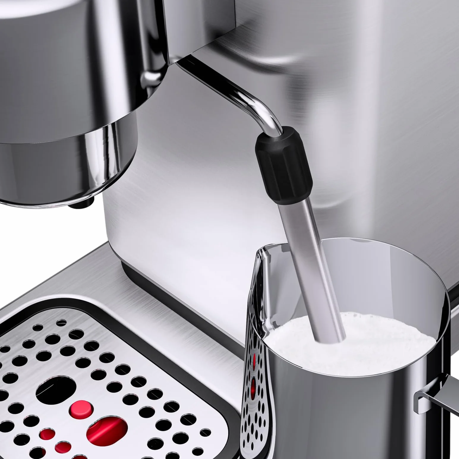 WMF Lumero - Cafetera expreso con 3 portafiltro, 1400 vatios, para 1-2 tazas de expreso, 15 bares, reposavasos, espumador de leche, prensador de café, luz led, acero inoxidable mate