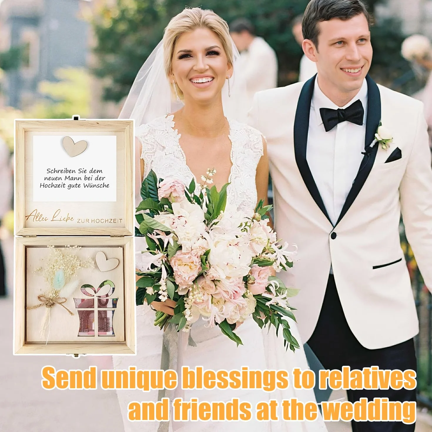 Regalo de dinero para bodas 14 × 14 × 3,5 cm color madera