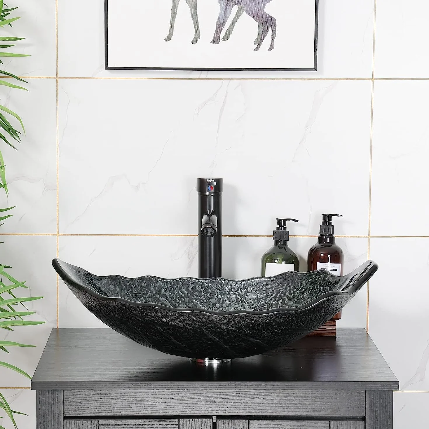 YU YUSING Juego de Muebles de baño, Armario para Debajo del Lavabo, Armario baño con Espejo, 2 estantes Pared, Juego Grifo (Plata)