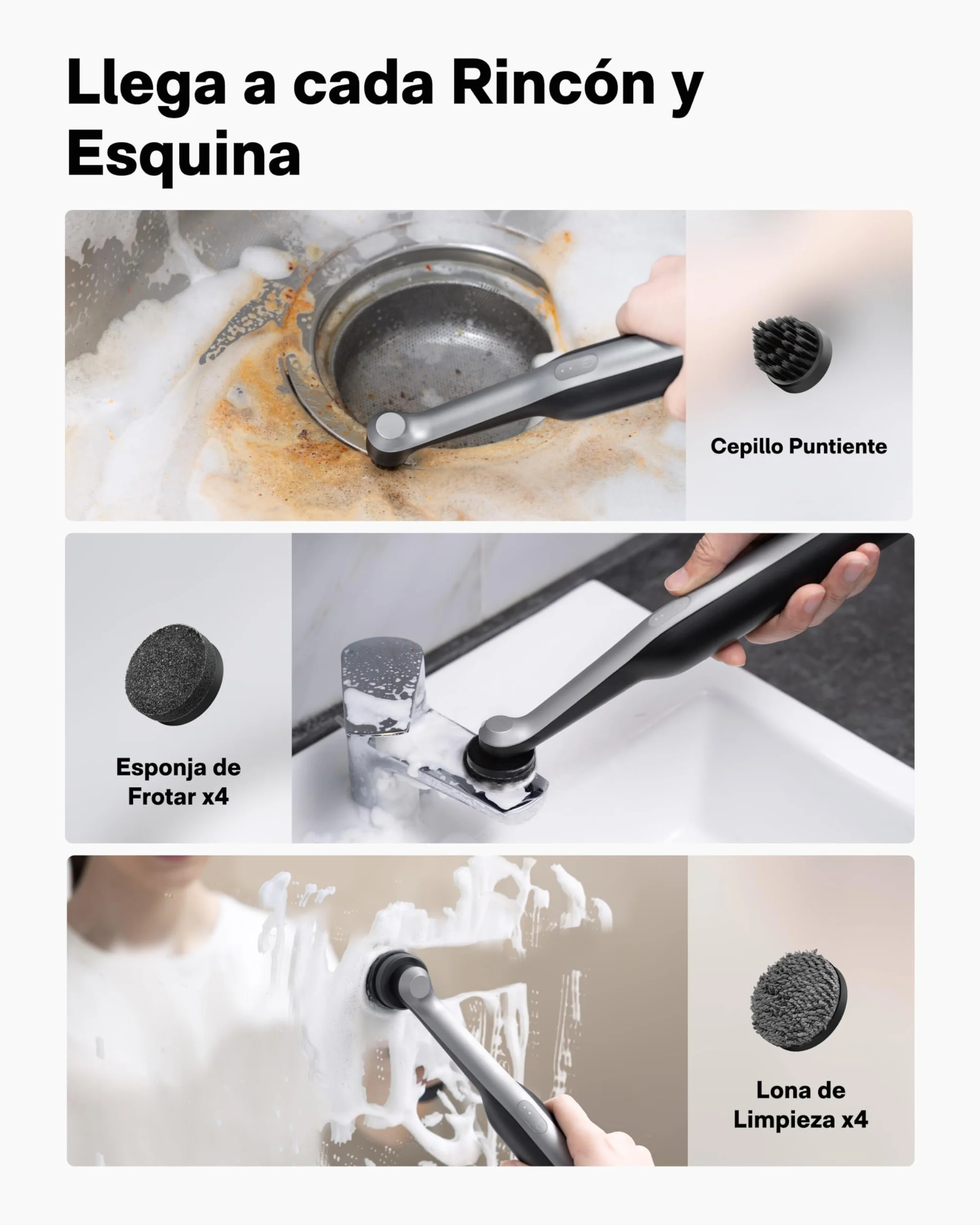 HOTO Wand™ Cepillos Limpieza Hogar Eléctrica, Cepillo para Limpiar Juntas Recargable con 12 Cabezas de Cepillos, IPX7 Impermeable Total Cepillo Juntas Limpieza para Baño, Cocina, Azulejos, Grietas