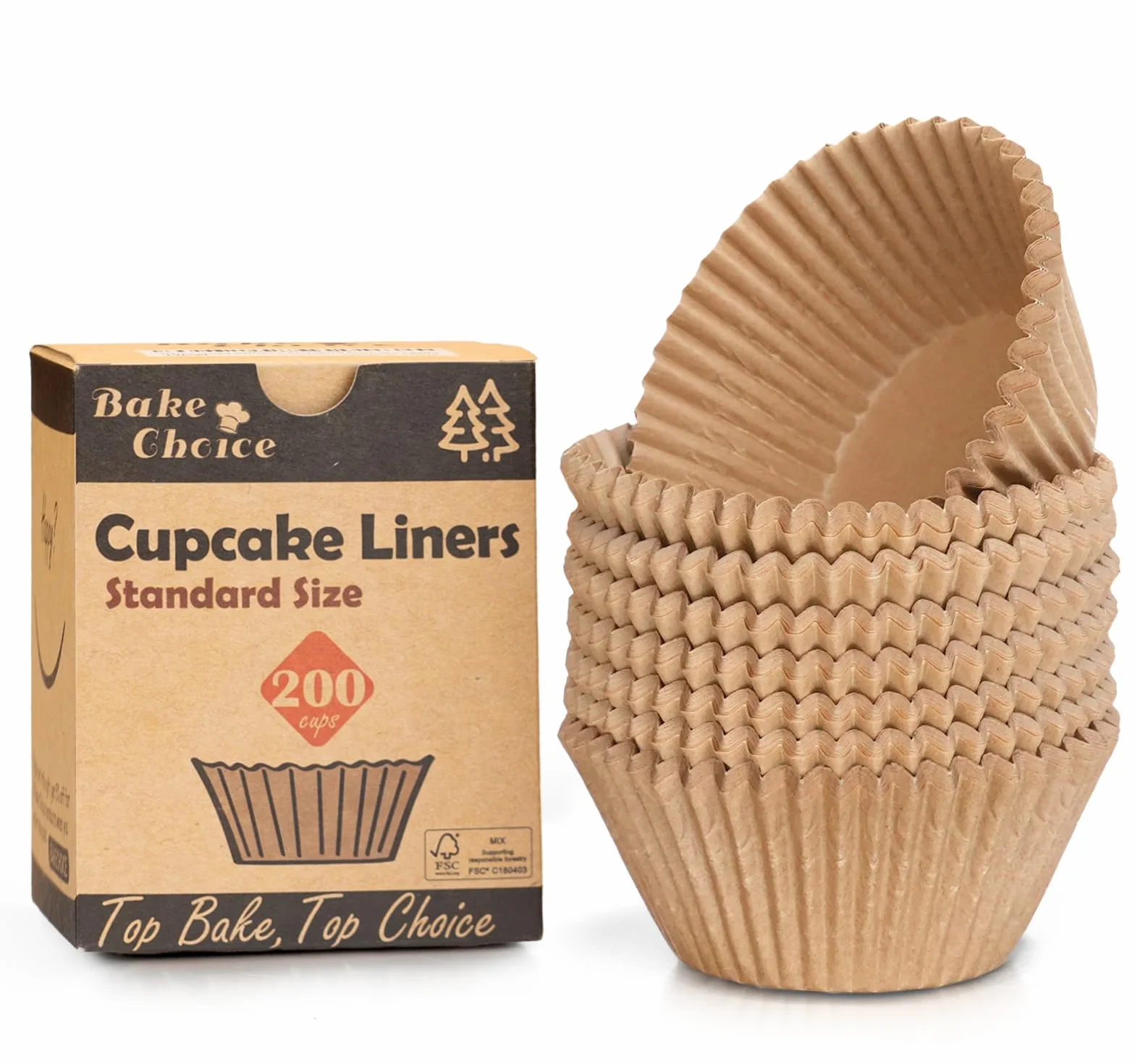 Moldes Magdalenas Papel,200 Piezas Estándar,Pergamino Antiadherente de Grado Alimenticio,Sin Blanqueamiento & Natural,Moldes Papel Magdalenas,Tamaño Estándar