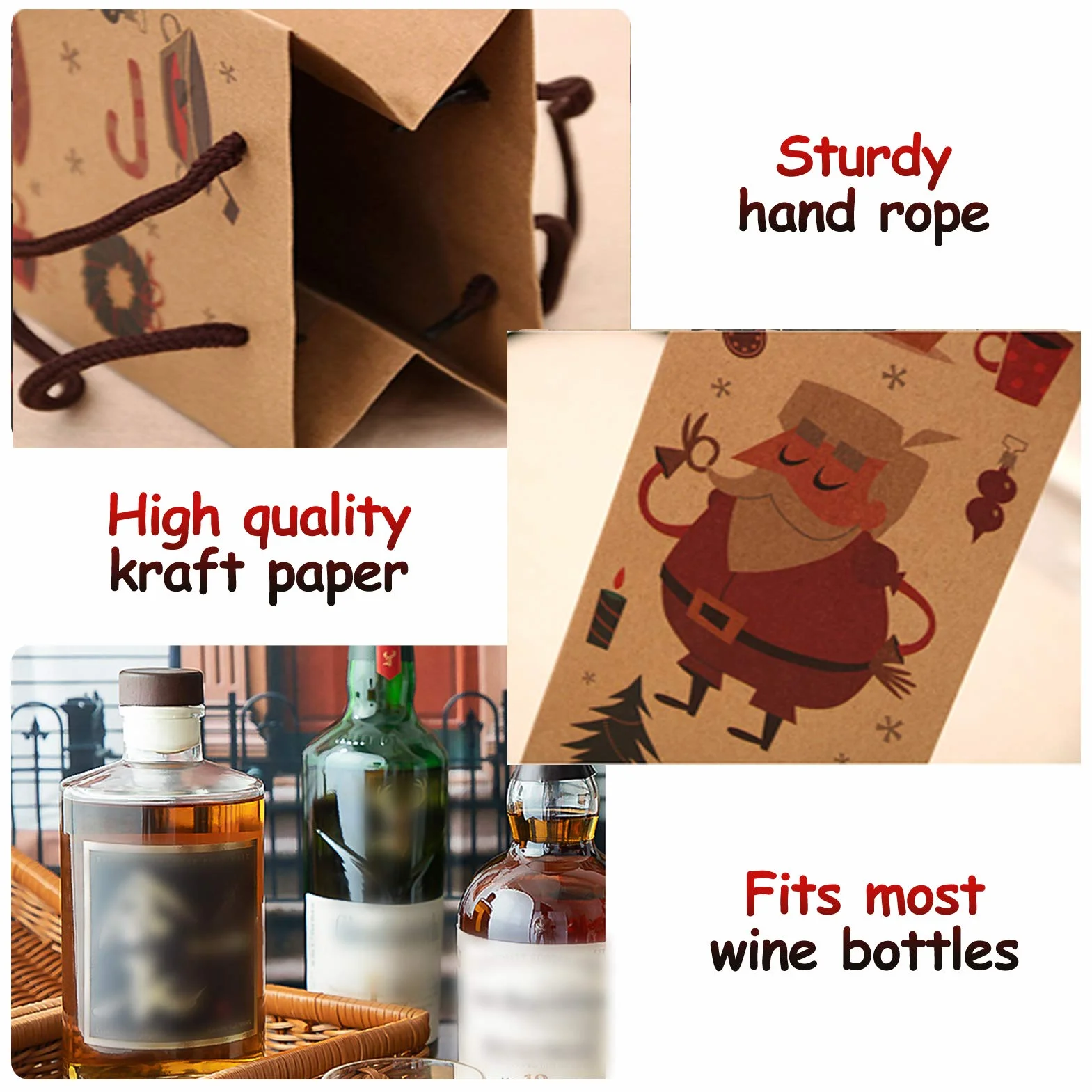 Siumir Navidad Bolsas de Regalo para Vino 12 pcs, Bolsas de Regalo para Botella de Vino Bolsa Vino Kraft Regalo Navidad Decoracion