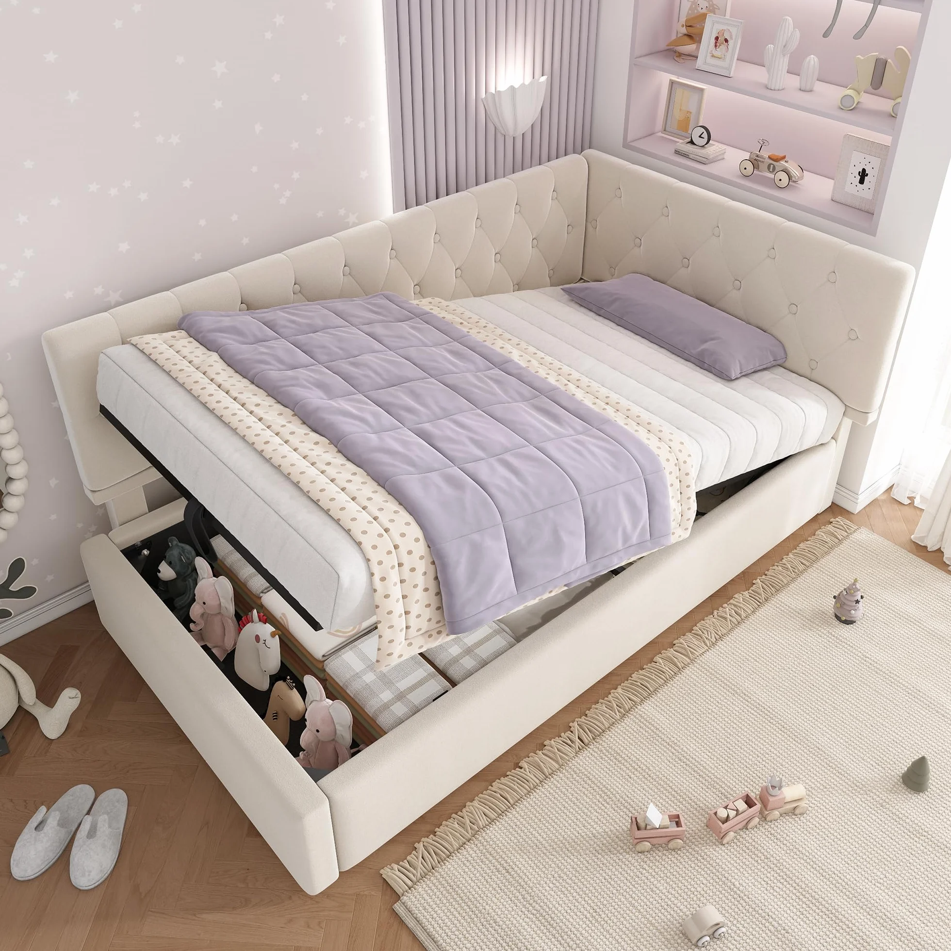 MURUL Cama tapizada, cama de día 90 x 200 cm, sofá cama con almacenamiento hidráulico, cama infantil, cama juvenil, estructura de cama con somier de madera, terciopelo, sin colchón.
