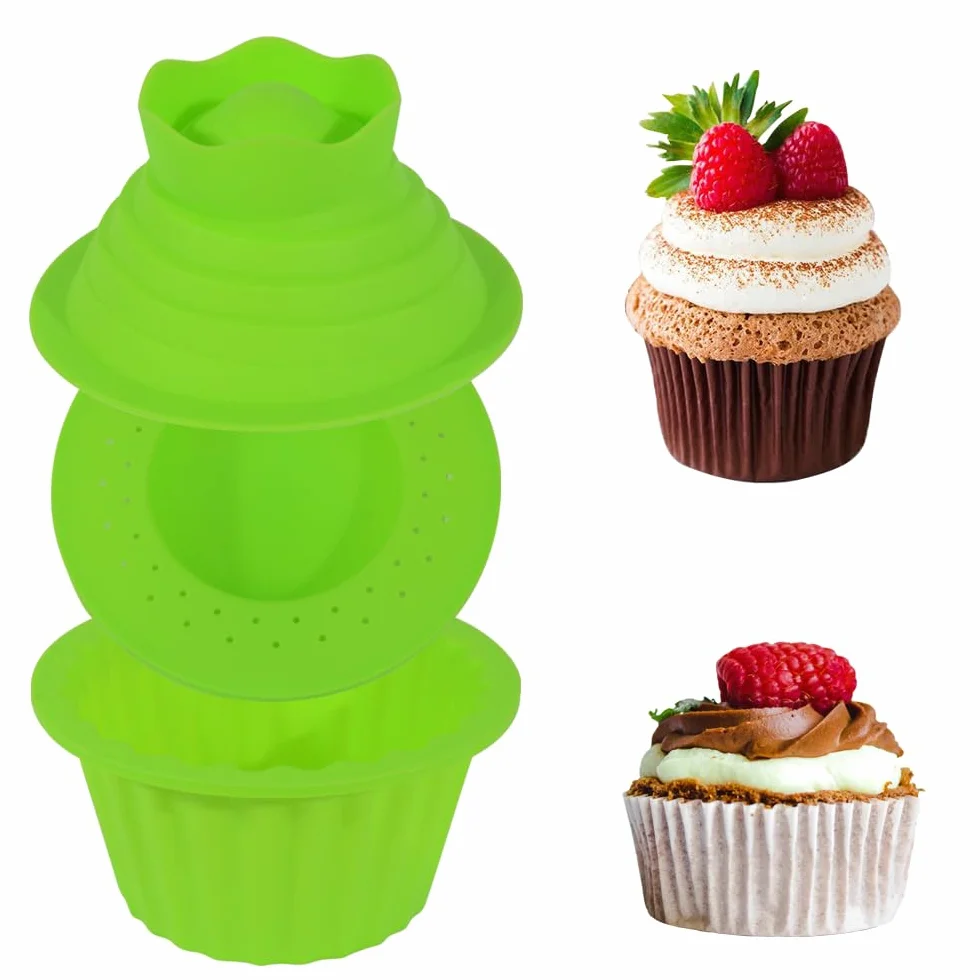 Moldes gigantes para cupcakes, aptos para lavavajillas, moldes de silicona para cupcakes, antiadherentes, para decoración fácil de pasteles y herramientas de horneado (paquete de 3) (verde)