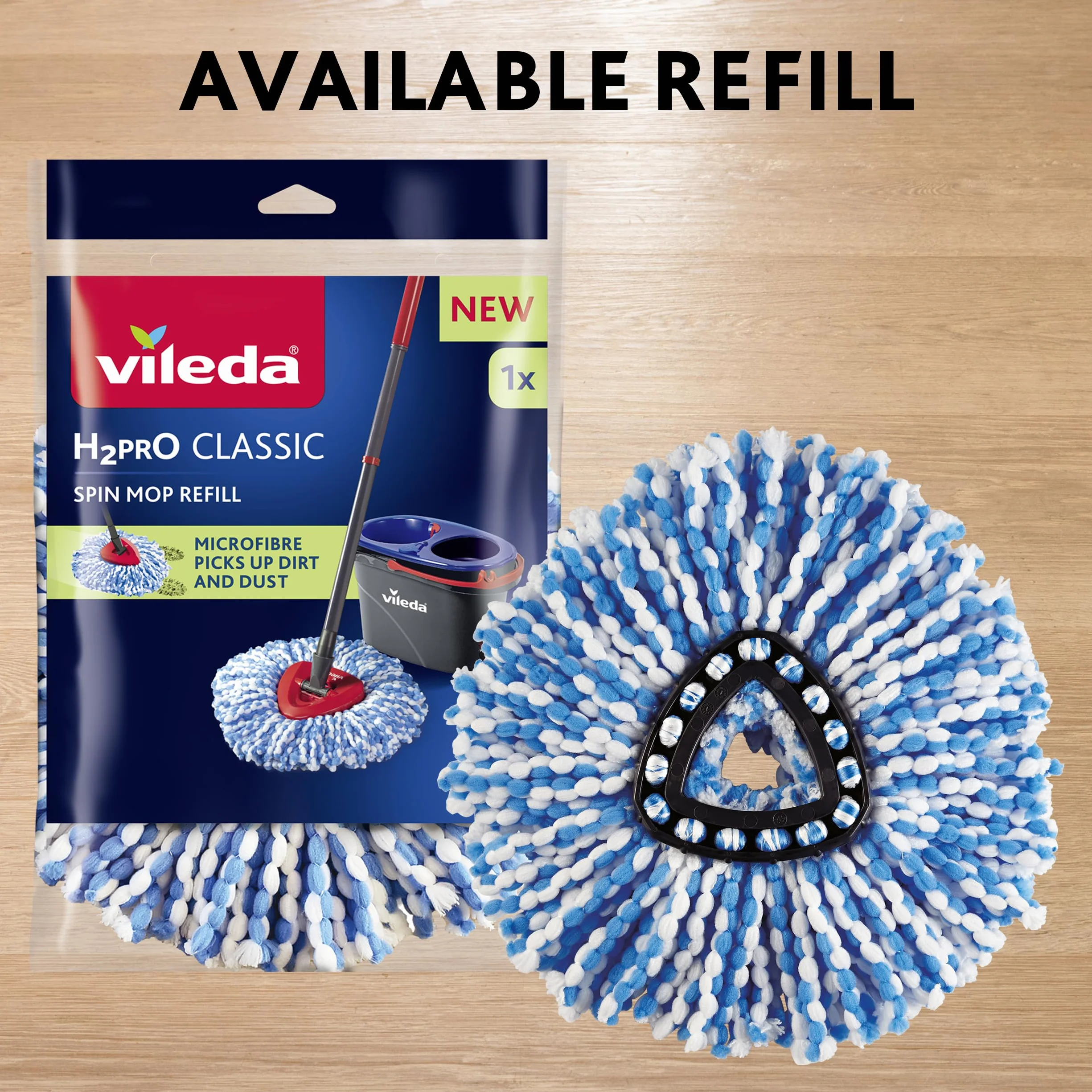 Vileda H2PrO Spin Mop, fregona giratoria con cubo doble depósito y pedal escurridor sin manos