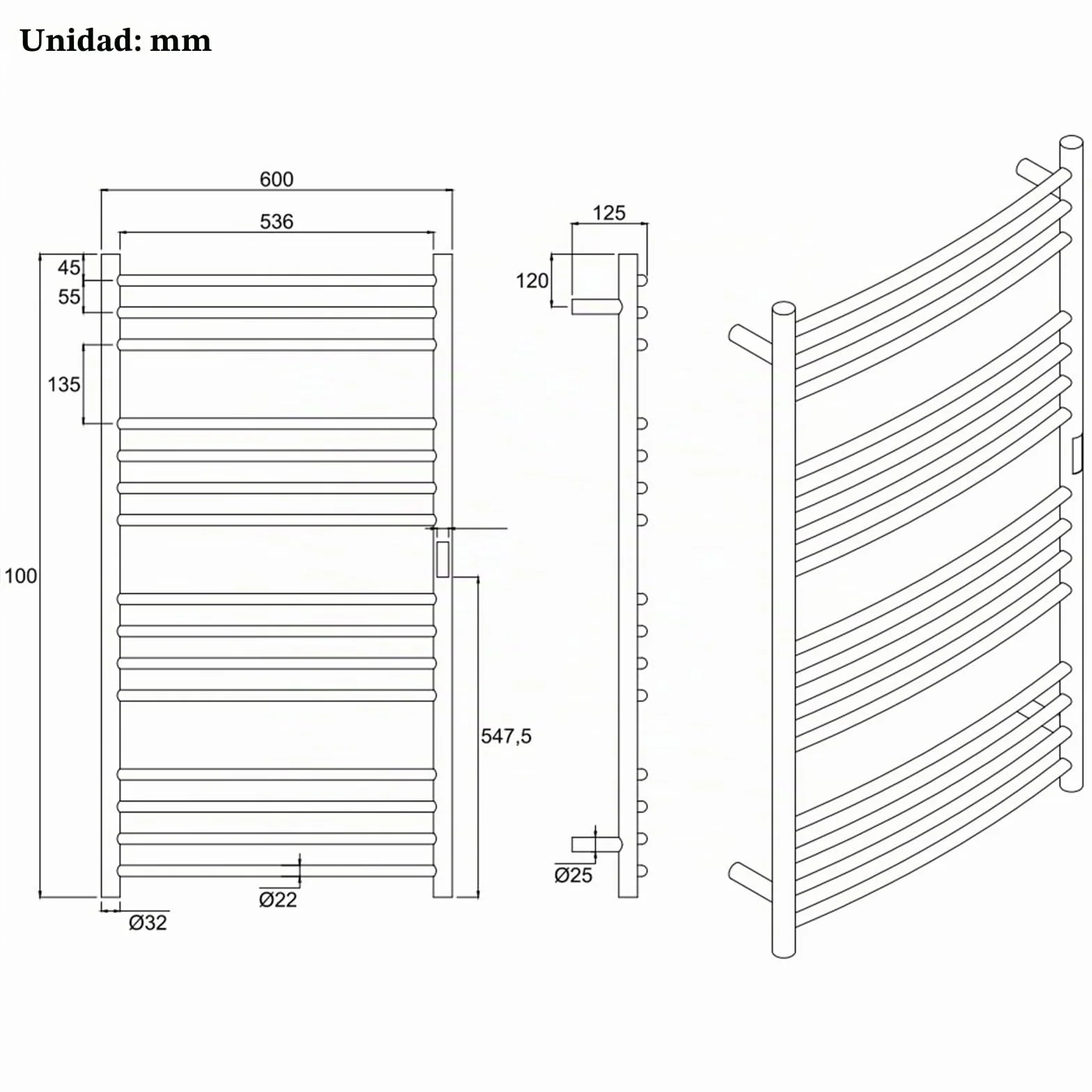 ESOP RadiadorToallero Eléctrico Baño Oro Cepillado 185 W Calienta Toallas 1100 x 600 mm 15 Varilla Curva WiFi Inteligente Temperatura Constante