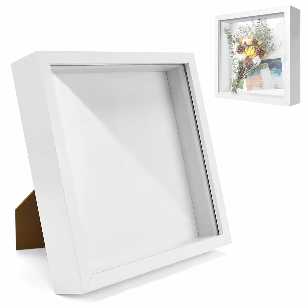 HEKOBAG Marco de Fotos 3D con Profundidad, 20,3 * 20,3cm Marcos con Profundidad 3cm, Marco de Fotos para Rellenar, Marco de Objeto Rellenable Forma Cuadrada, Marco Profundo Caja de Exhibición Blanco