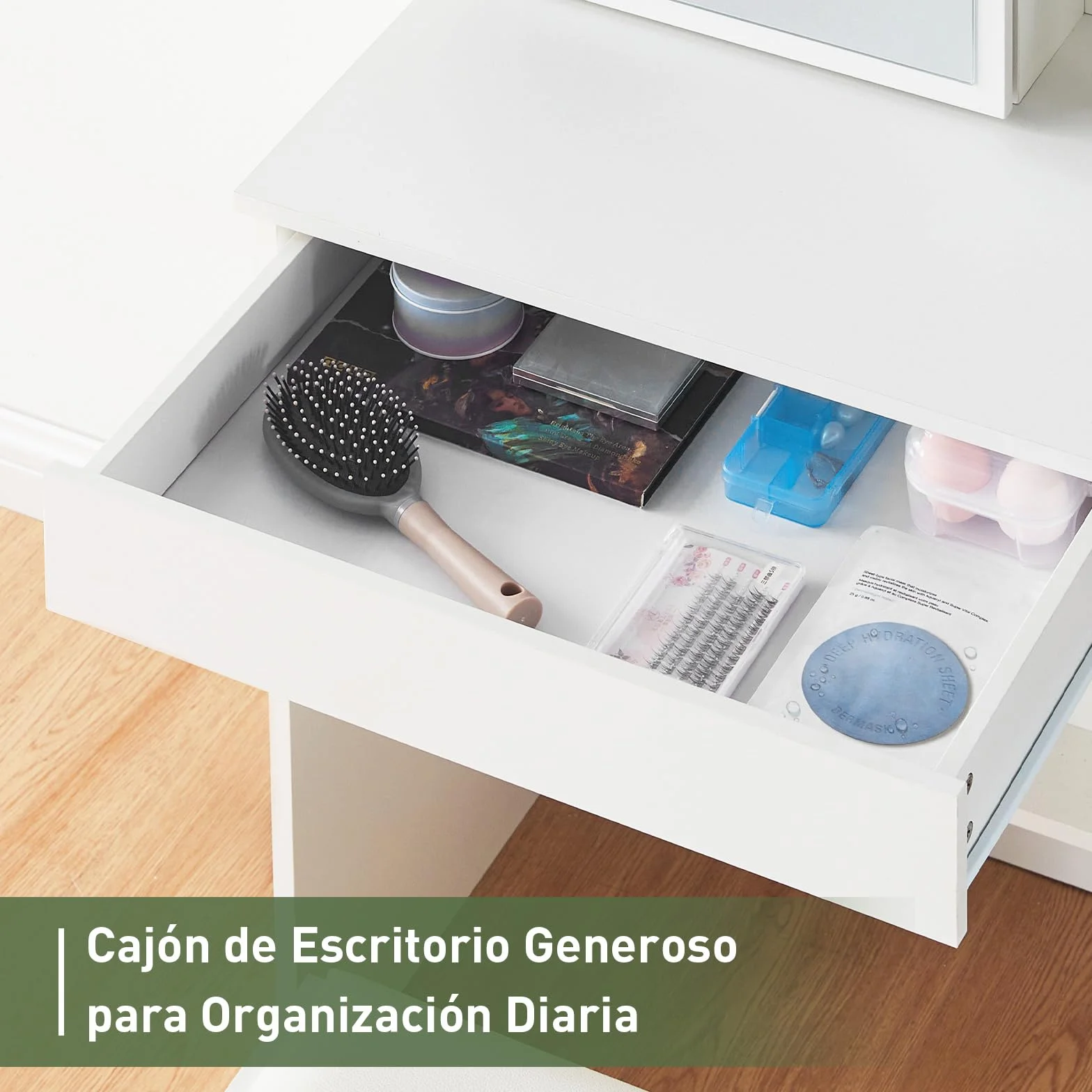 LEMROE Tocador Hollywood con Espejo LED y Taburete, Mesa de Maquillaje Blanca con 7 Estantes y 1 Cajón