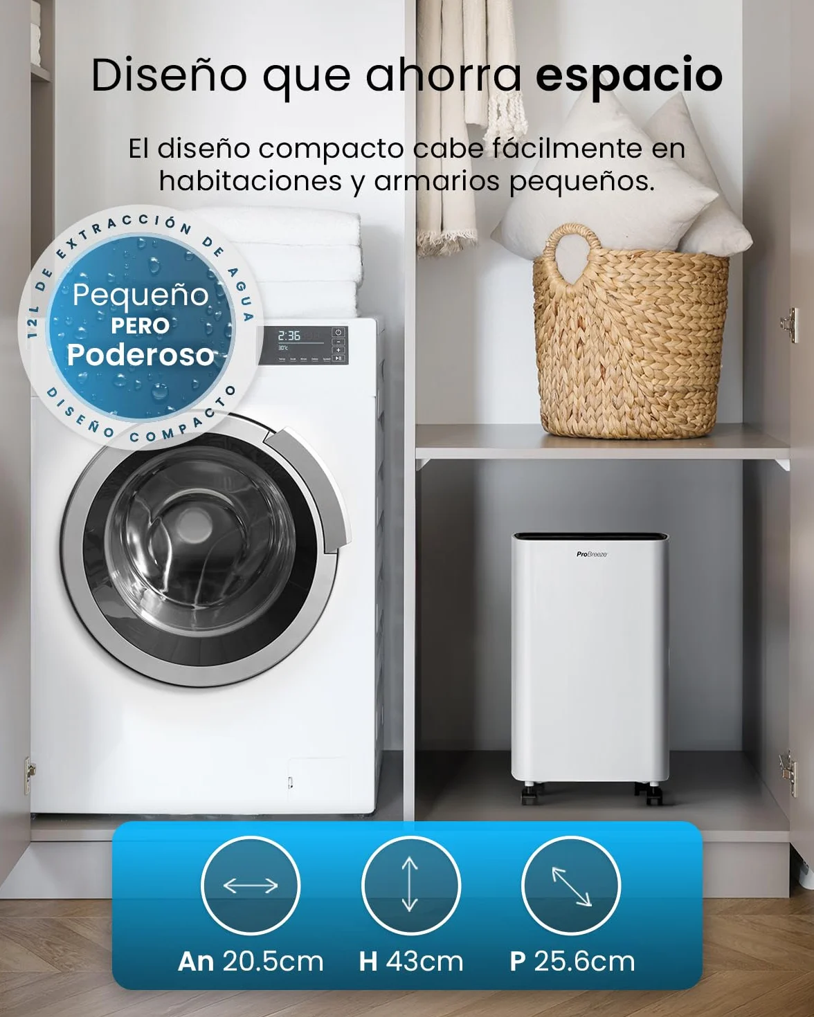 Pro Breeze Deshumidificador con Compresor 12L, Depósito 2L, Sensor Humedad, Temporizador 24H, 20m²