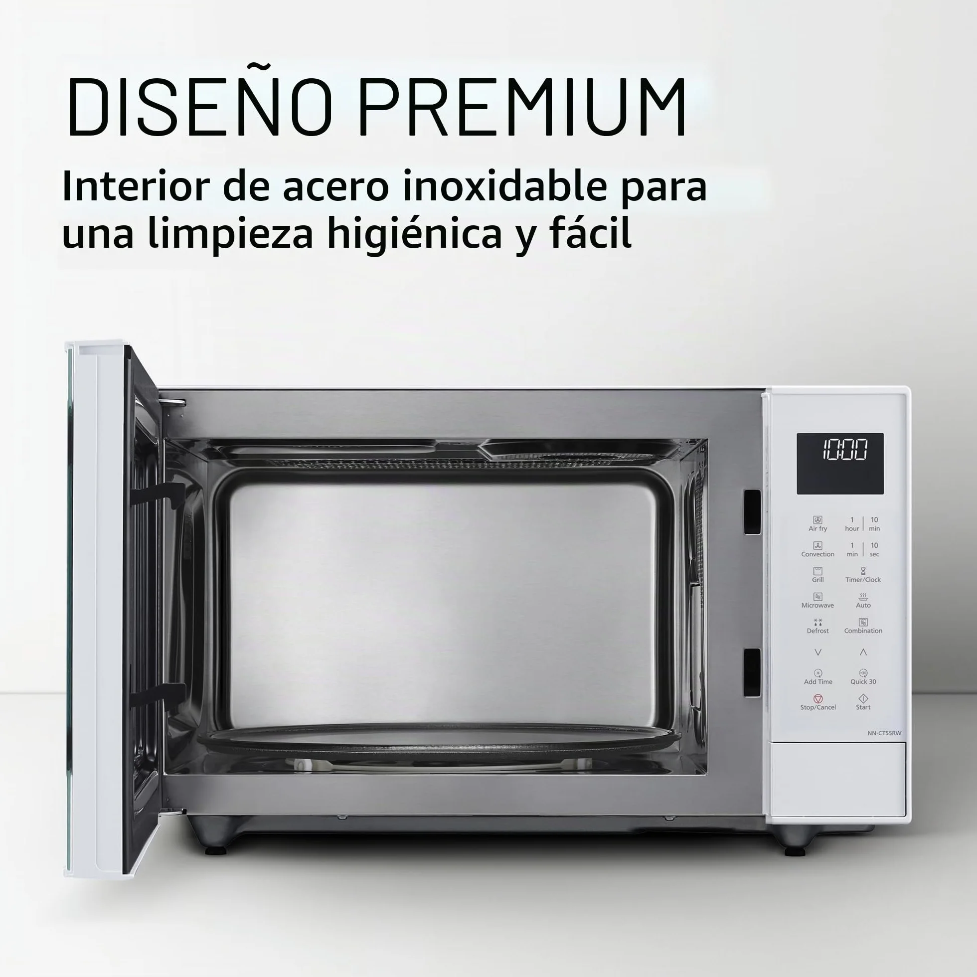 Panasonic NN-CT55RWEPG Horno Microondas Combinado 4 en 1 de 27 L con Freidora De Aire, Inverter de 1000 W, Grill de 1300 W, Convección, 19 Programas Automáticos, Blanco