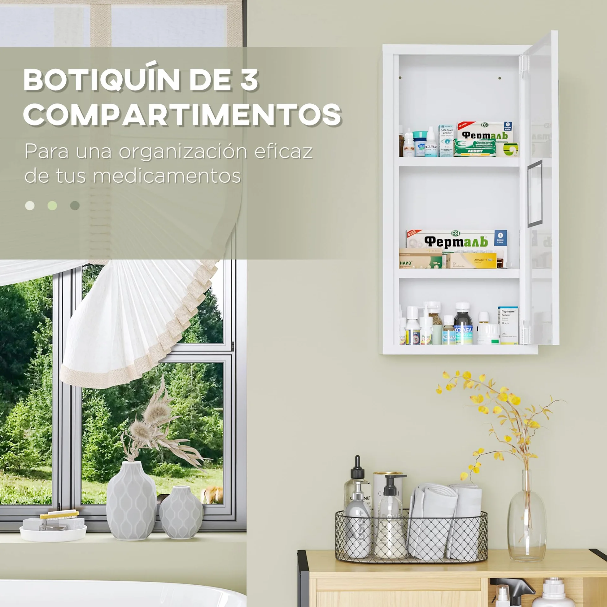 kleankin Botiquín de Pared de Acero 3 Niveles con Puerta Magnética 30x12x60 cm Blanco