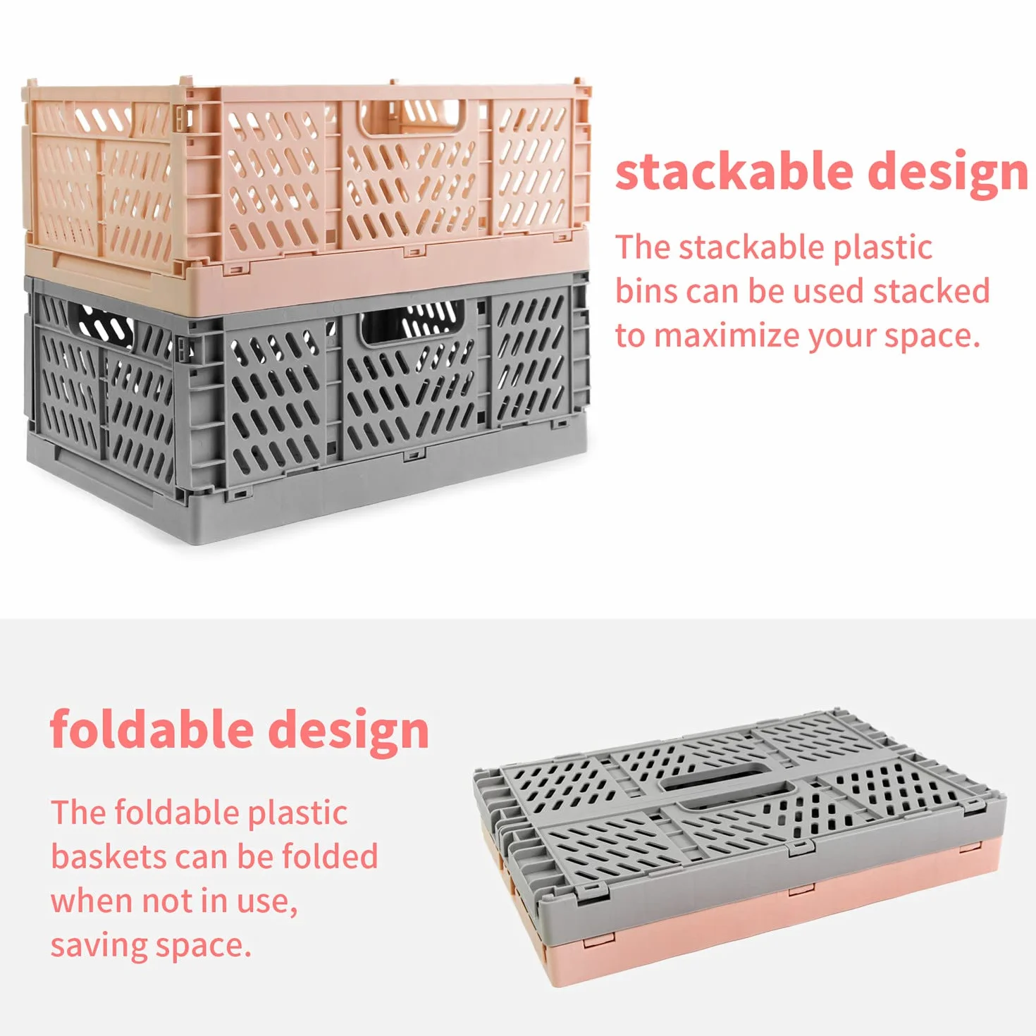 Spesh 2 Piezas Cajas de Almacenaje Plegables Mini Cajas de Almacenaje Cestas de Almacenaje Apilables Cajas de PláStico Plegables para Escritorio,Estantería,Cajón