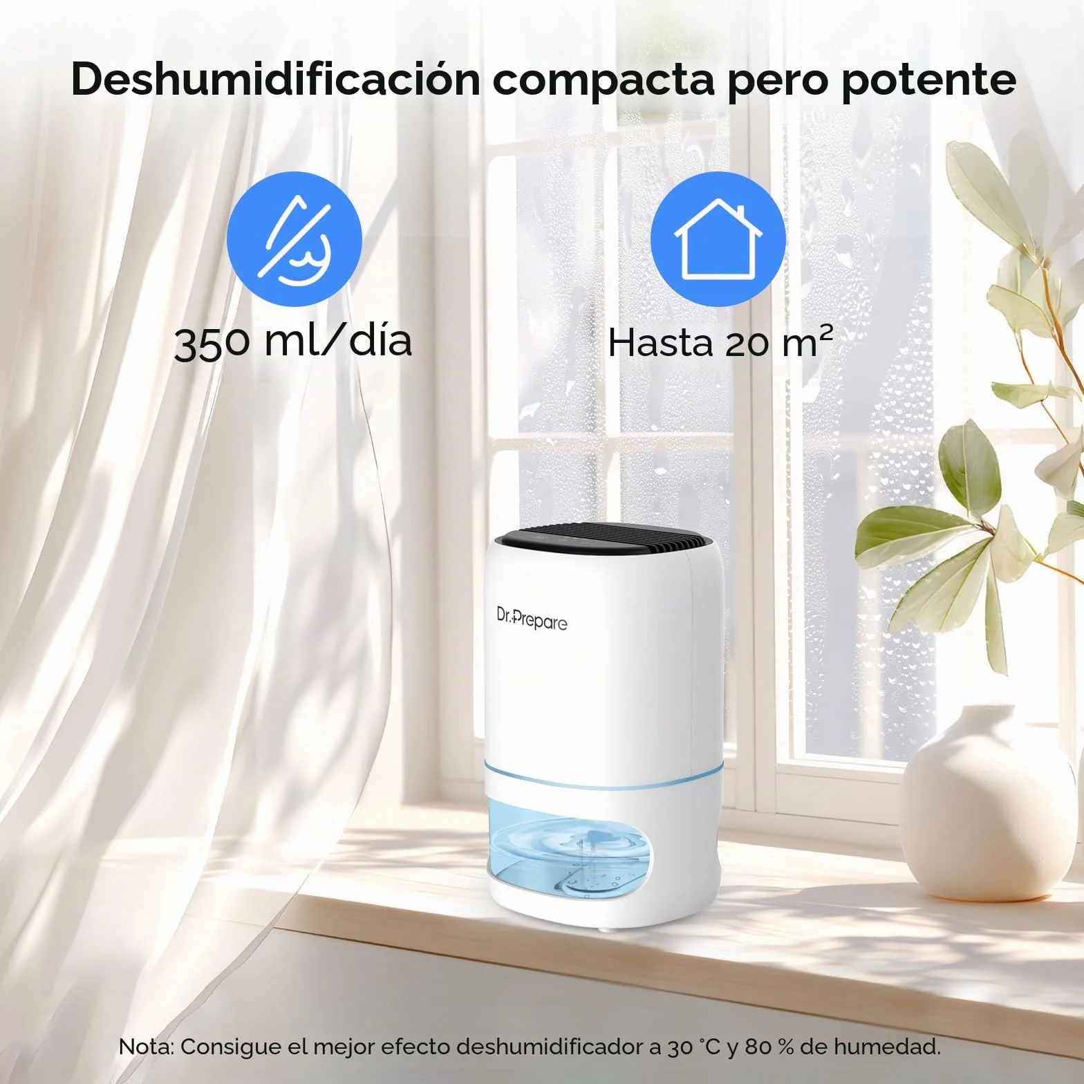 Dr.Prepare Deshumidificador 1L Silencioso Deshumidificador Portátil Pequeño con Luz LED Temporizador 2/4/8 H Apagado Automático para Dormitorio, Baño, Armario, Autocaravana