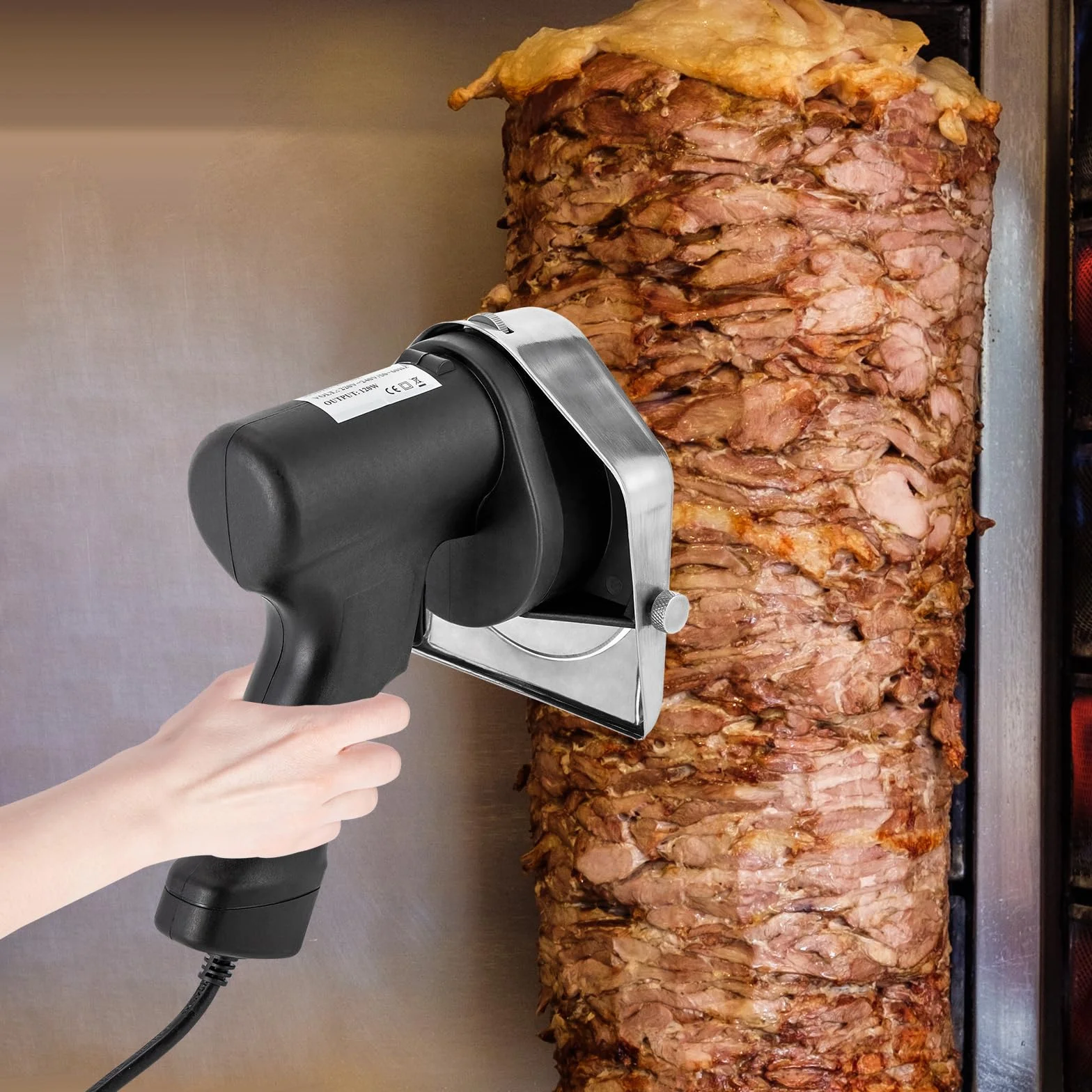 Cuchillo de kebab eléctrico de 120 W, grosor de corte 0-10 mm, cortador de kebab de acero inoxidable, para tiendas de carne asada, restaurantes, familias, etc
