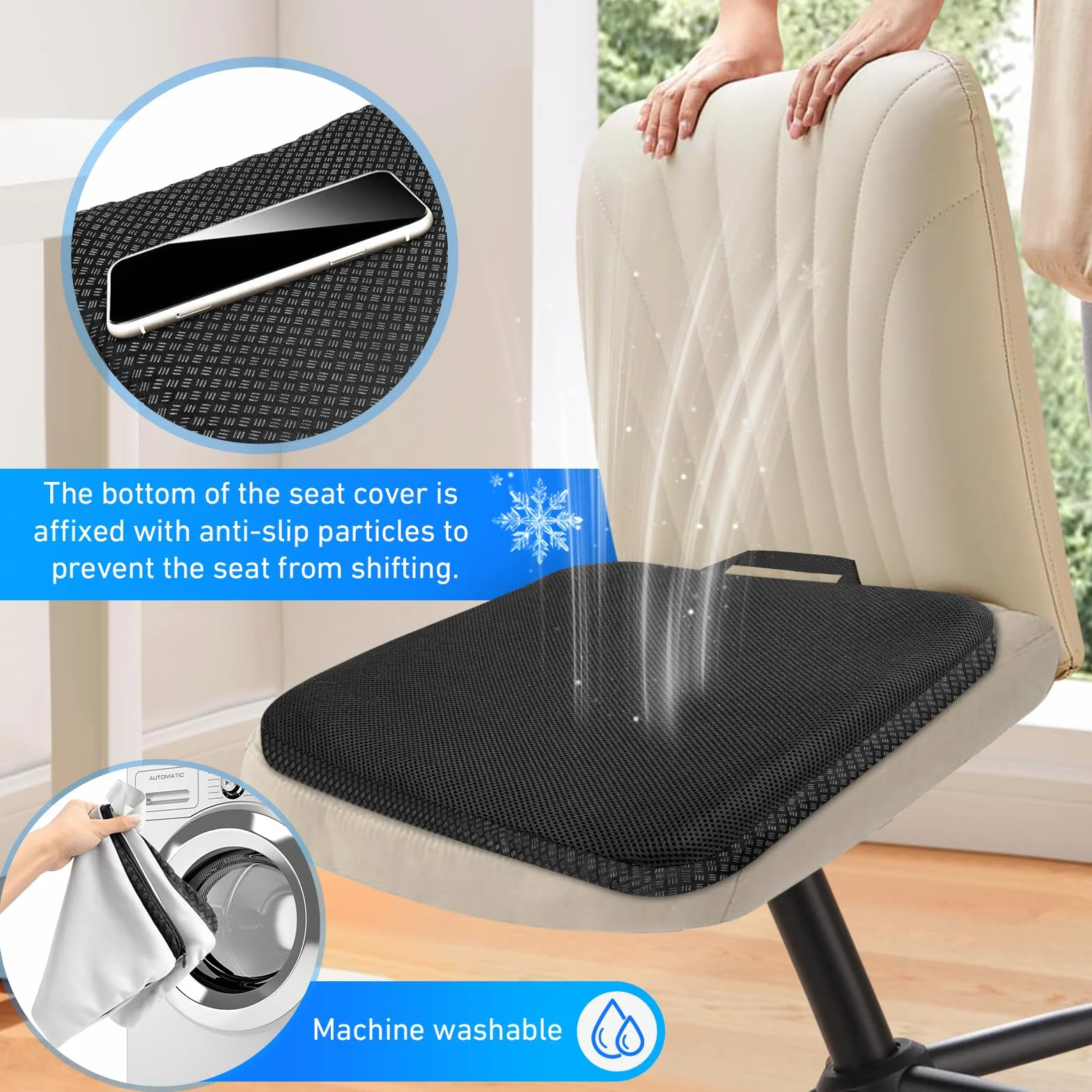 Cojín de Gel Antiescaras para Silla de Oficina, Funda Extraíble y Antideslizante, Transpirable, Azul Oscuro