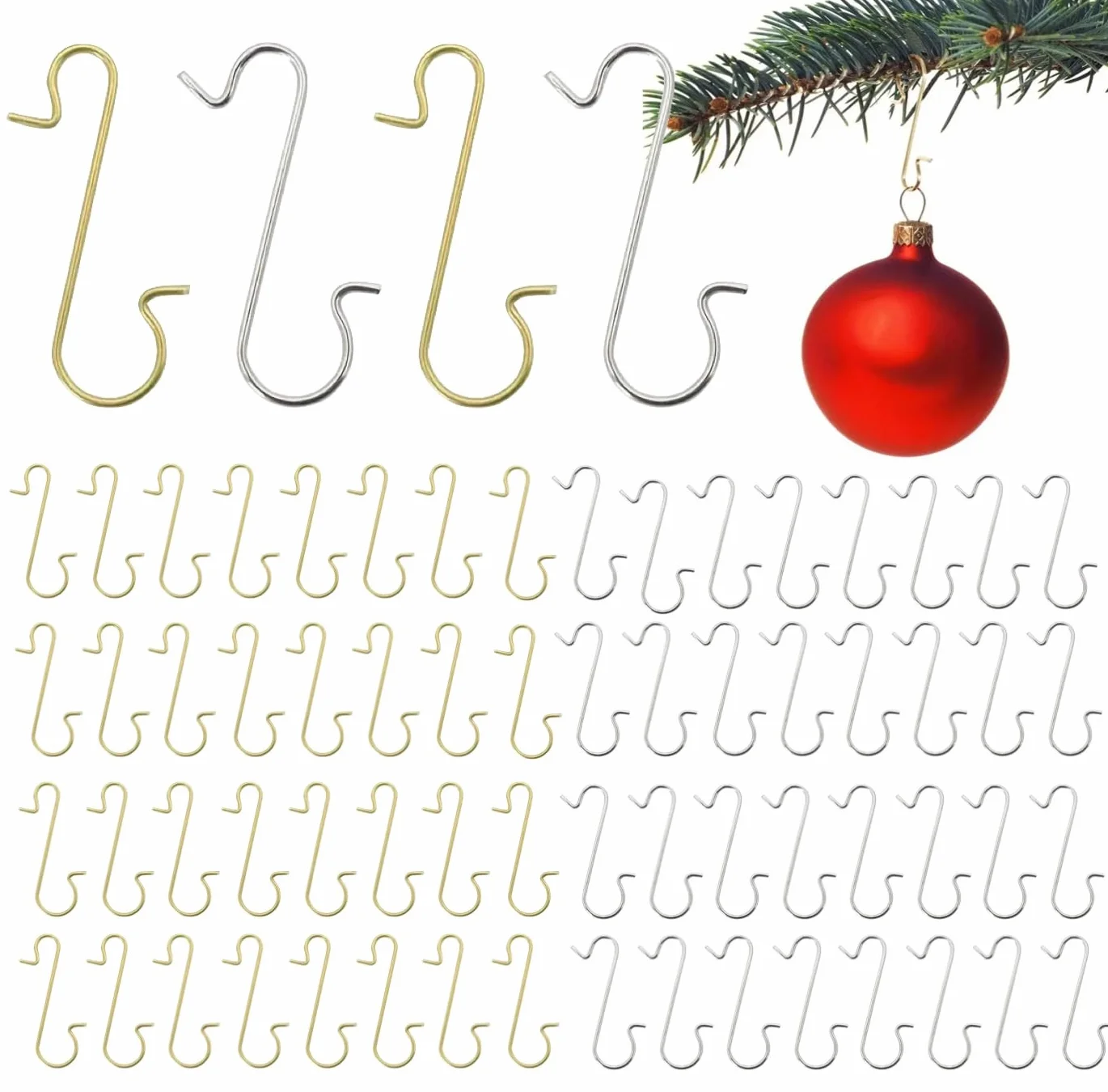 Ganchos para Bolas de Árbol de Navidad en Forma de S, Colgadores Rápidos