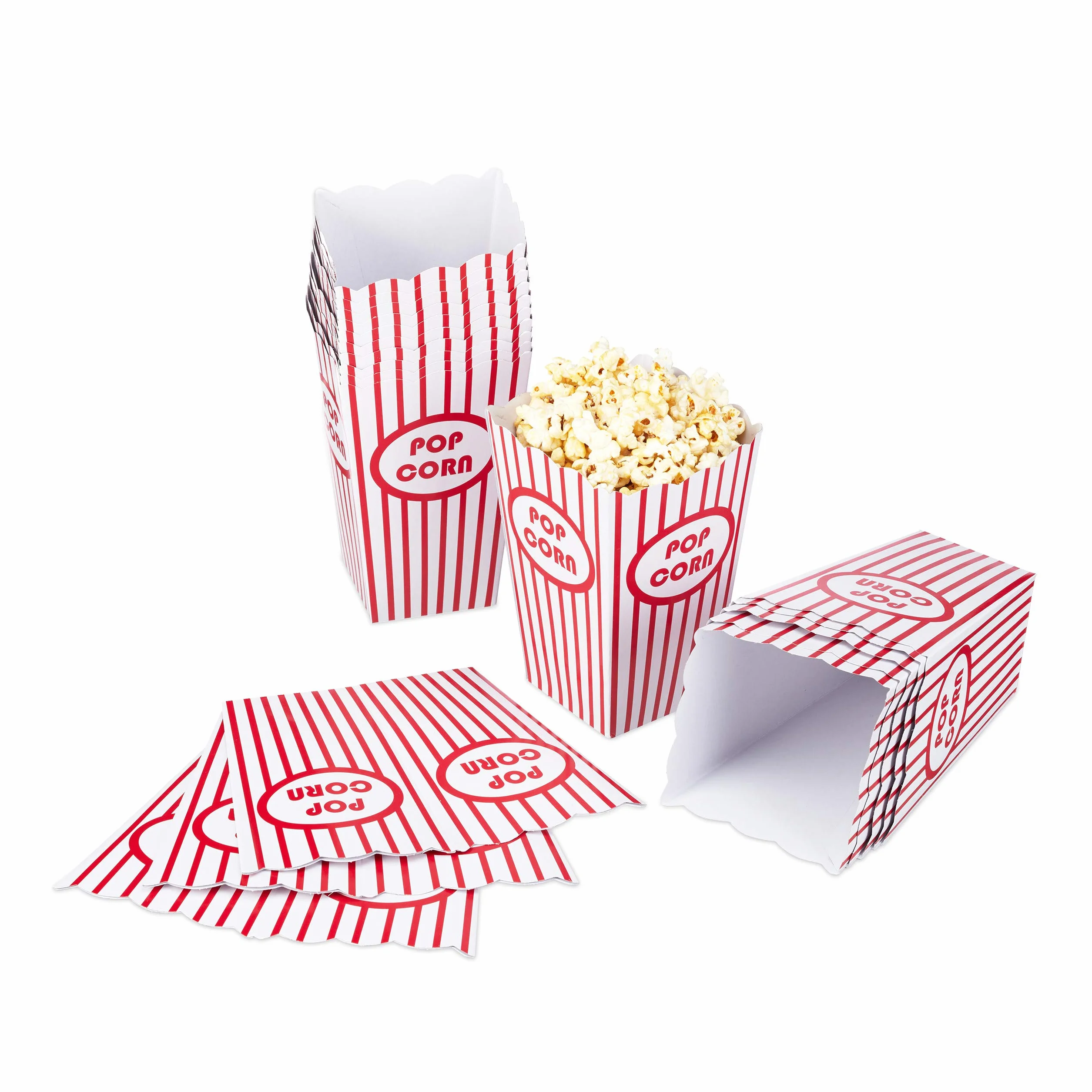 Relaxdays Set 48 Cajas Palomitas Popcorn Box Cartón 16x12x10 cm Rojo-Blanco