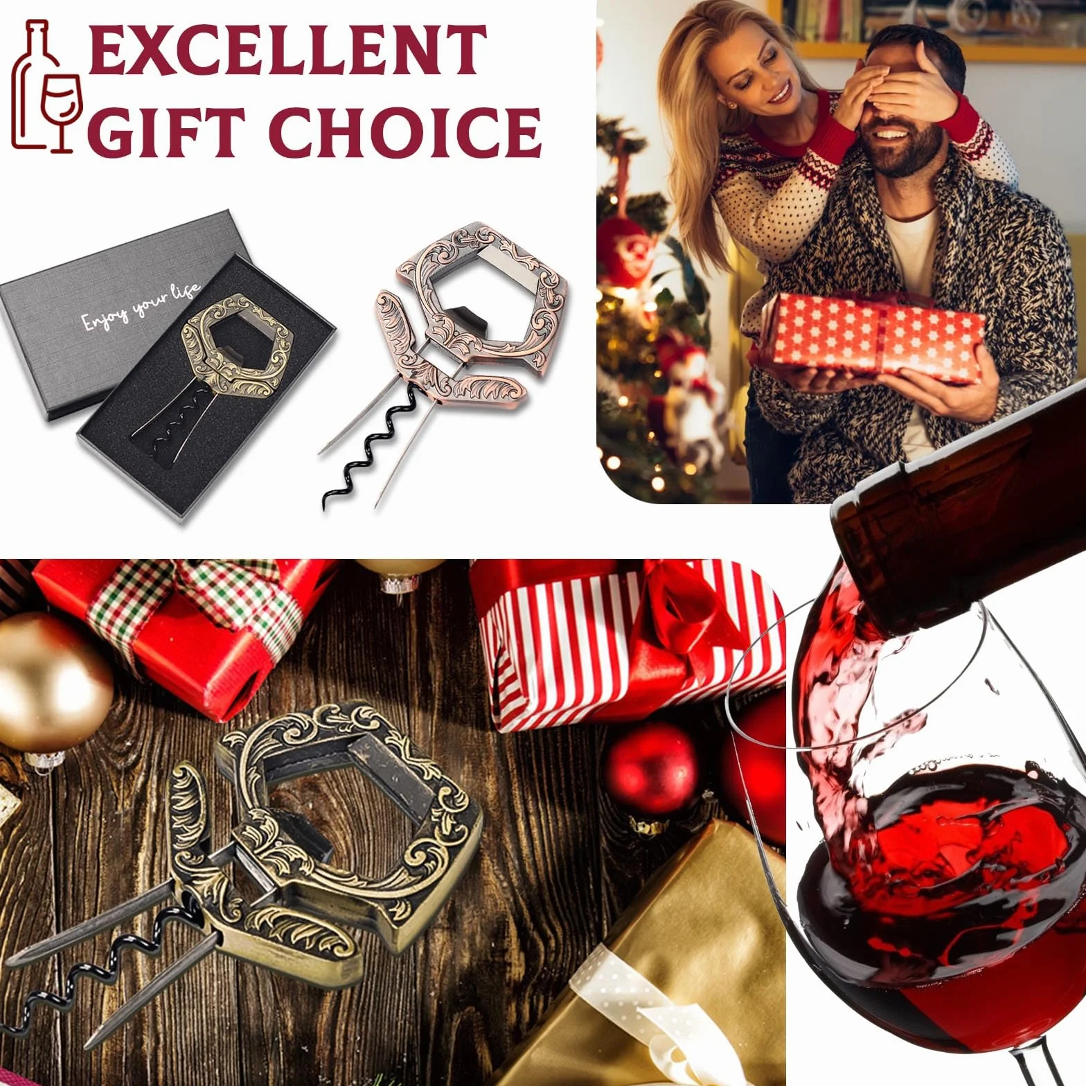 Abridor de Vino Ah So para Botellas Antiguas, Abrebotellas de Antiguo 3 en 1, Extractor Corcho Dos Puntas con Corkscrew de Cerveza, Sacacorchos de Amigos Camareros, Regalos para Hombres (Cobre)