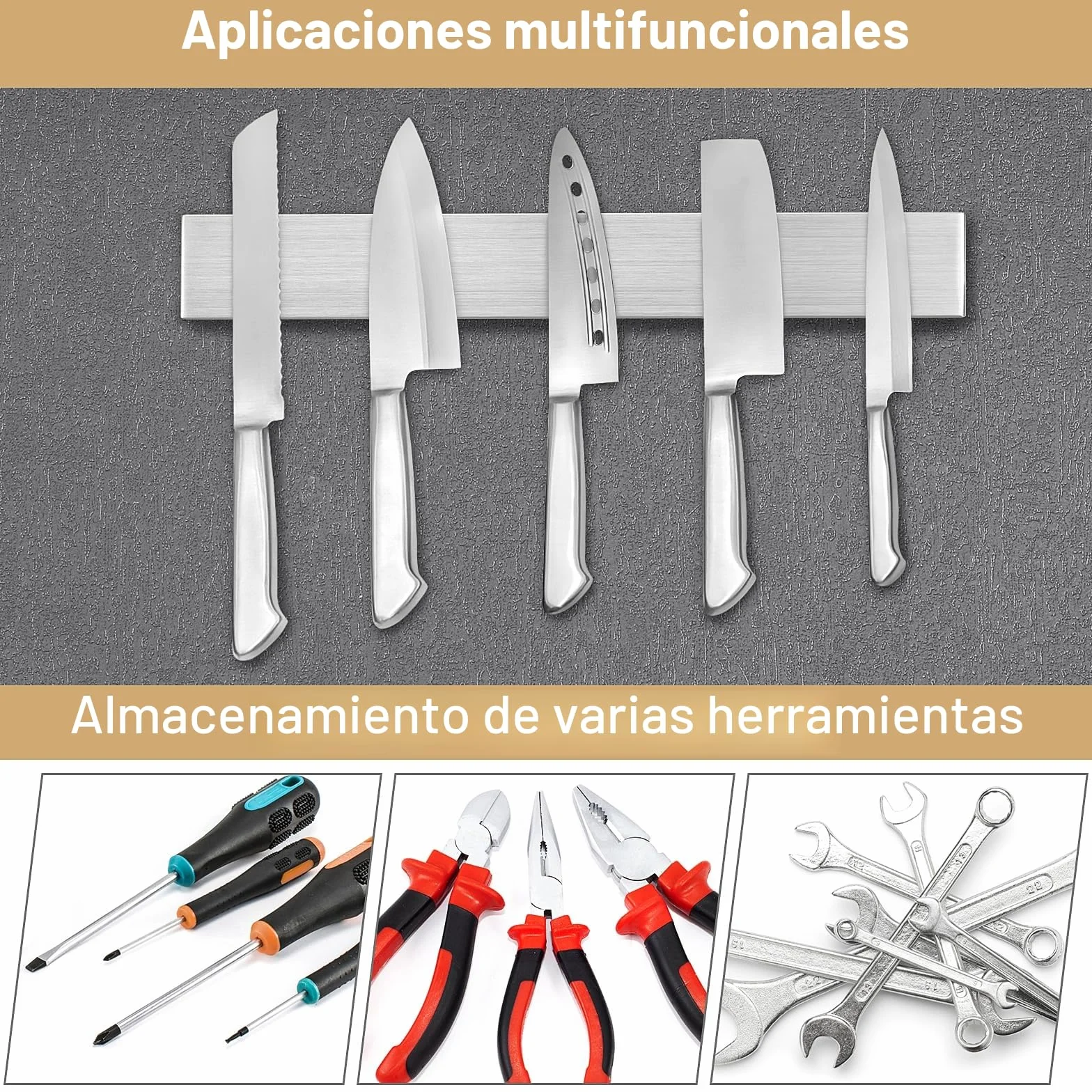 Portacuchillas magnético 30 cm acero inoxidable autoadhesivo