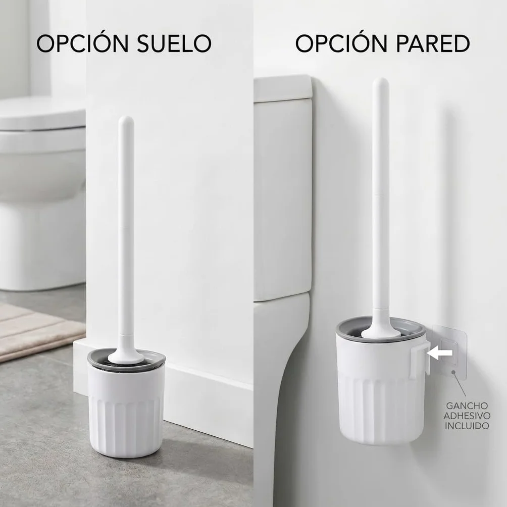 edihome, Escobilla Baño Silicona con Escobillero WC de Secado Rápido, Cepillo Inodoro Flexible Antigoteo, Escobilla WC con Soporte para Suelo o Pared sin Taladro
