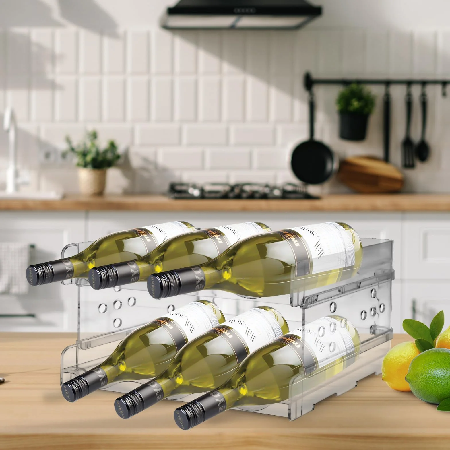 MXTIMWAN Organizador de Botellas, 2 Unidades Botelleros Apilables, Botellero para vinos con Capacidad para 6 Botellas, Almacenamiento Botellas, Porta Botellas Nevera, Botellero Encimera
