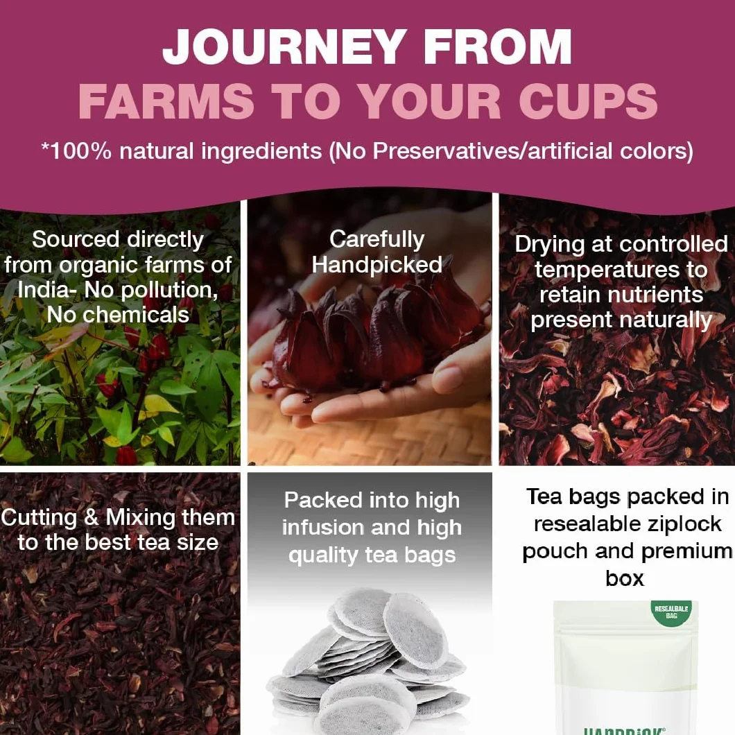 Té de Hibisco en Bolsitas Ecológicas 100 Bolsitas Redondas Sin Cafeína Hibisco Puro