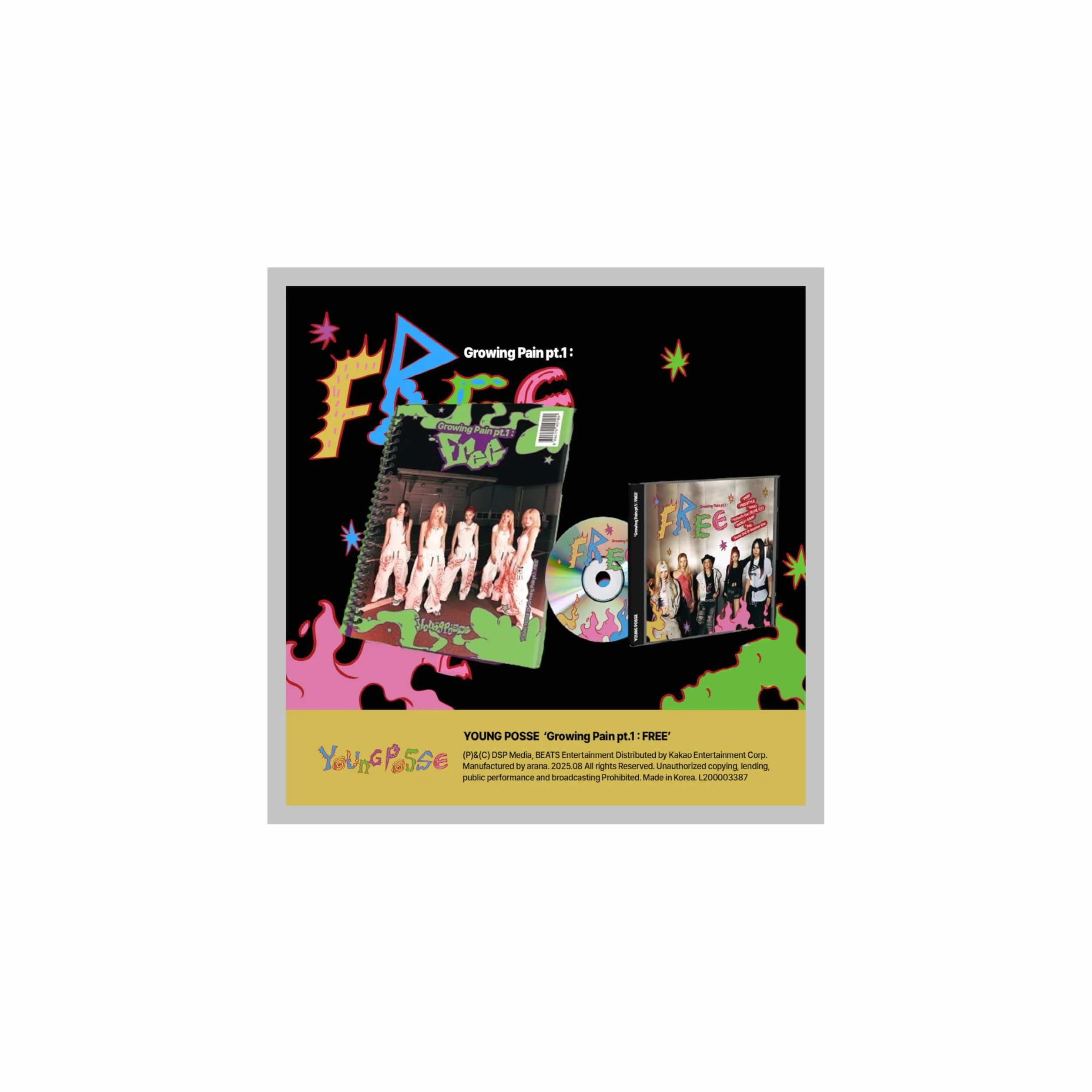 YOUNG POSSE Growing Pain Pt.1: 4º álbum EP gratuito con seguimiento sellado (juego (libro de calcomanías + estuche de joyas))