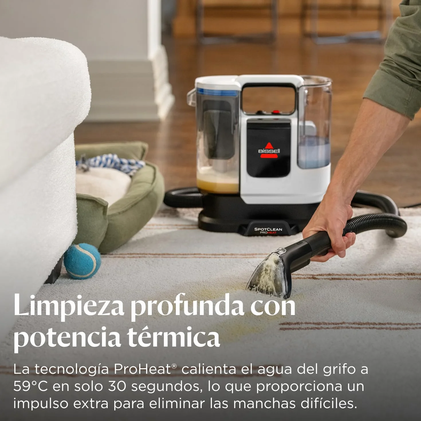 BISSELL SpotClean ProHeat Advanced, Aspiradora de agua tapiceria, limpia tapicerias multisuperficie compacta, Potente 1125W, Sistema triple limpieza profunda para manchas difíciles, Con cable, 3924N