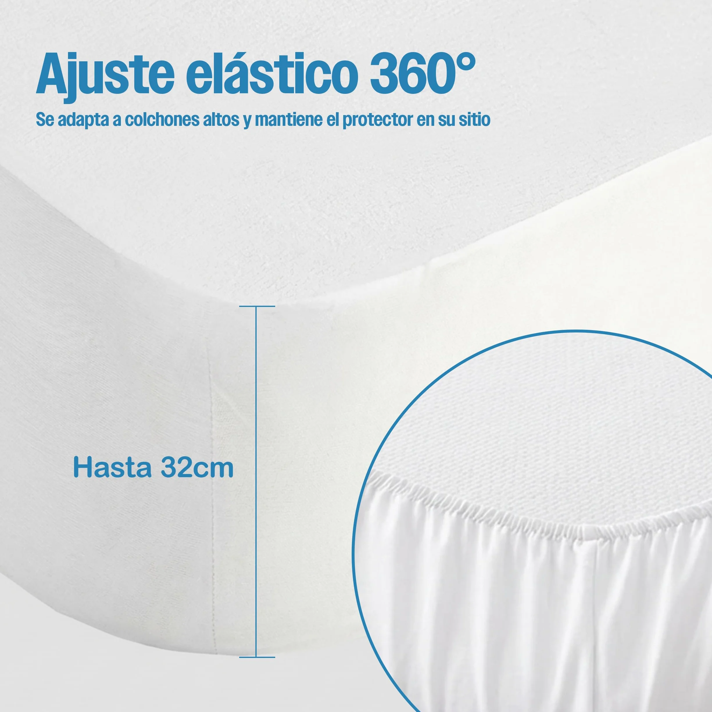Cubrecolchón de Rizo con Capa Impermeable de TPU, Protector de Colchón Ajustable, Color Blanco, para Camas de 150 x 190/200 cm - 1 Pieza
