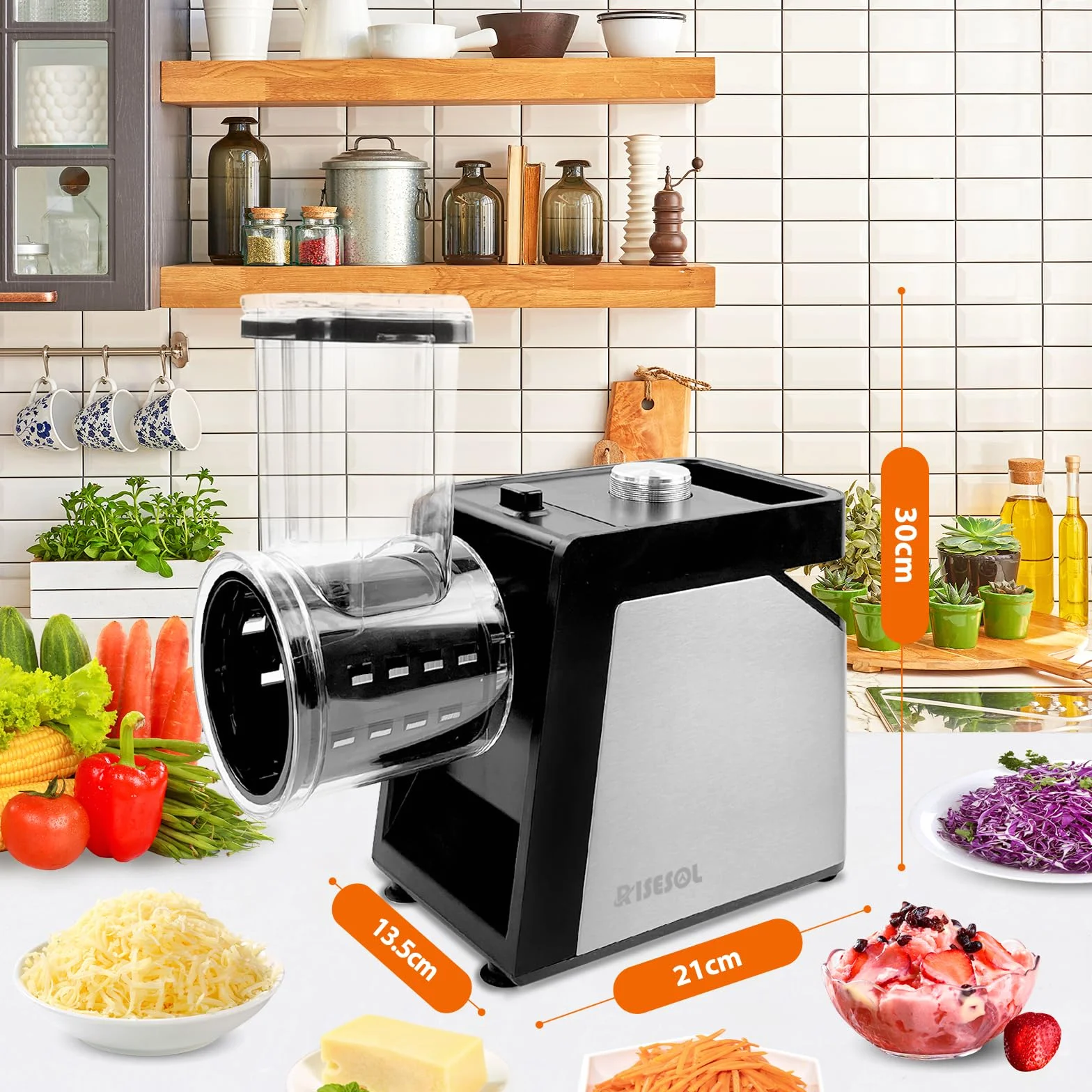 Cortador de Verduras Eléctrico 7 en 1 250W Acero Inoxidable Mandolina Multifuncional 220V Enchufe UE