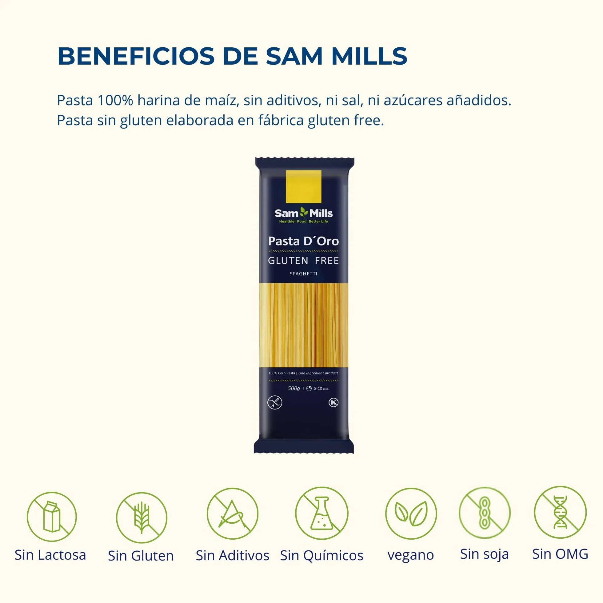 Spaghettis Sin Gluten Harina de Maíz 500 g - Sam Mills - Vegano