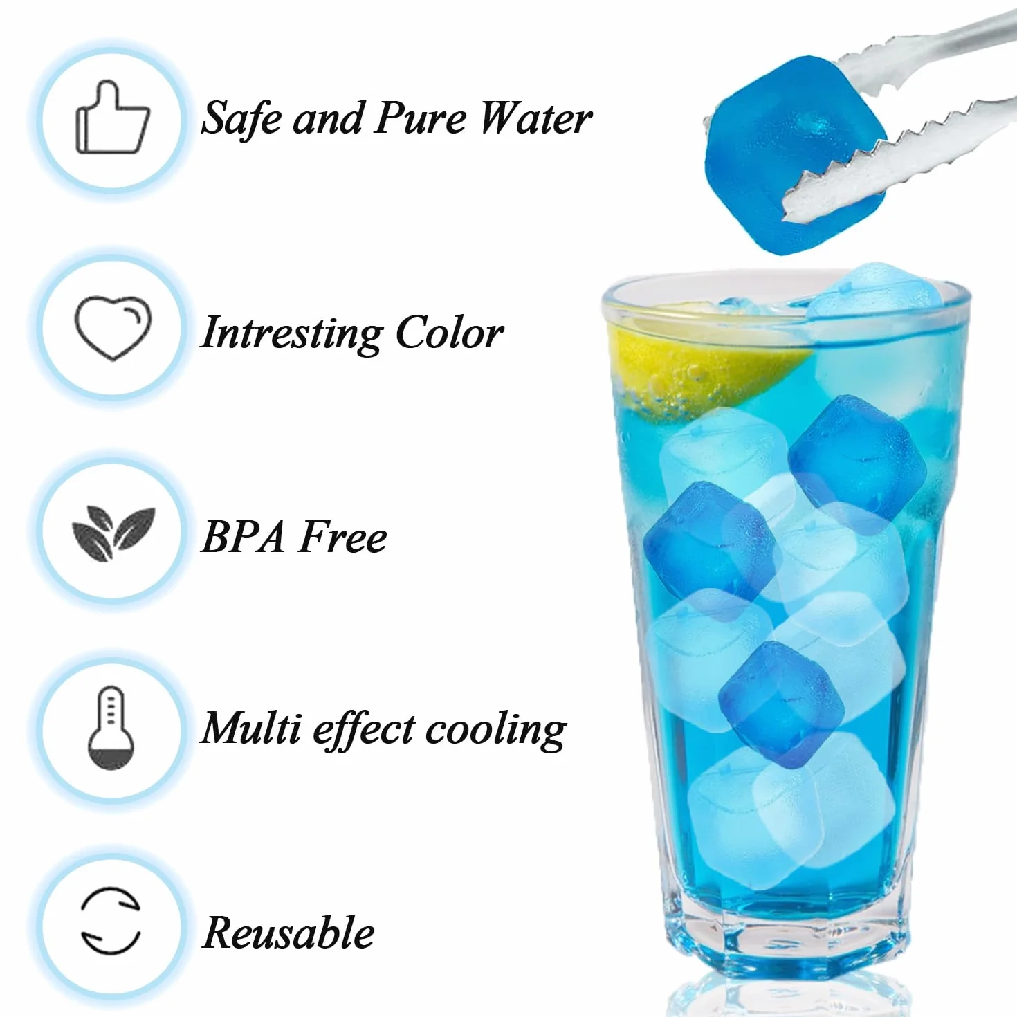 KEELYY 60 Piezas Cubitos de Hielo Reutilizables de Plástico para Fiestas, Azul