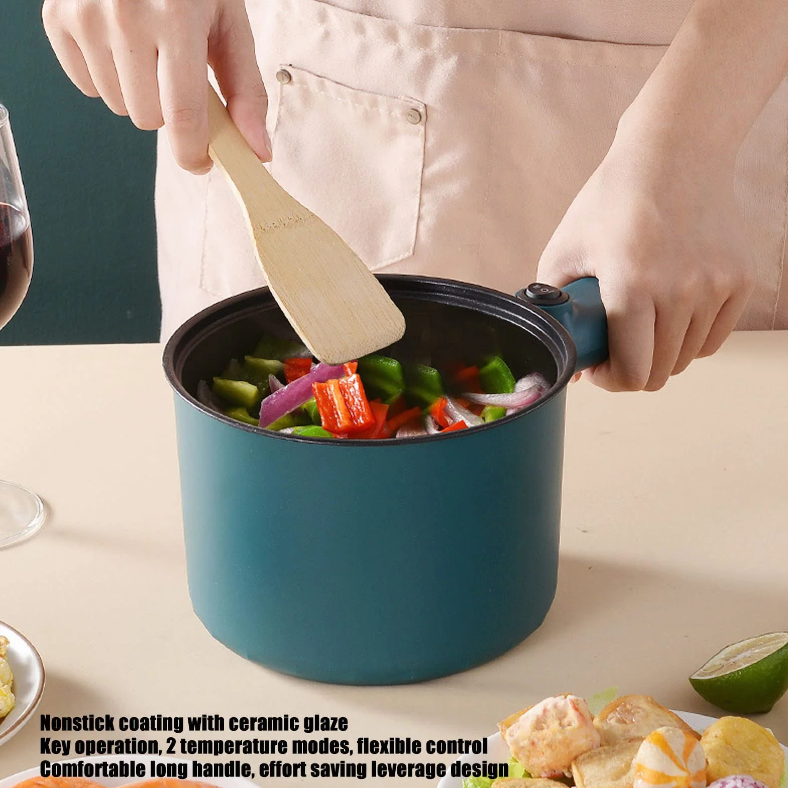 Mini olla caliente multifunción antiadherente 1,8 L Mango largo