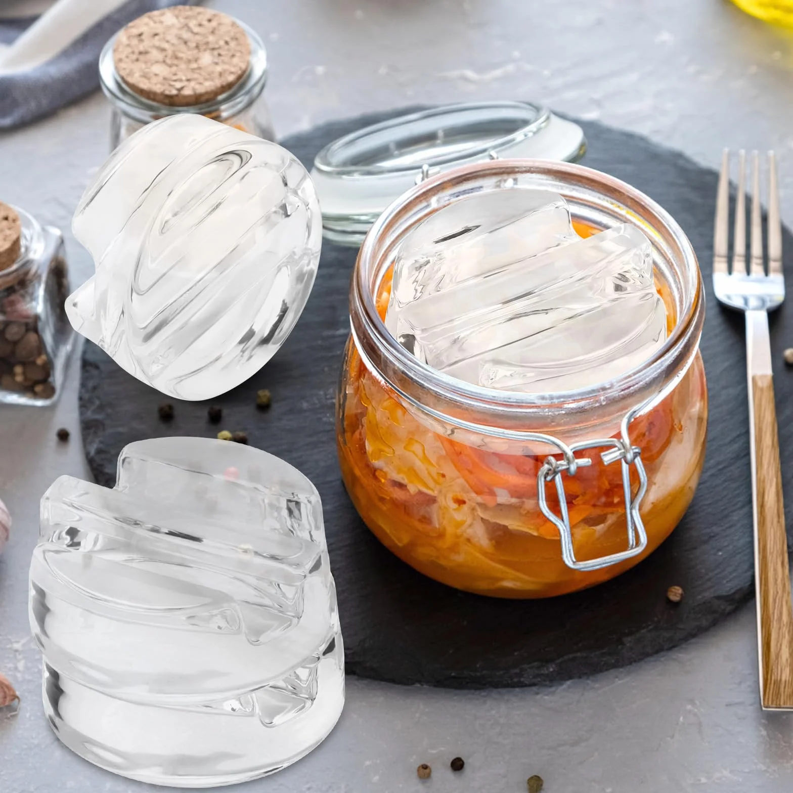 4 Piezas Pesos de Fermentación, Pesos de Vidrio de Fermentación, Pesas de Fermentación de Vidrio Ø 7 cm para Chucrut, Kimchi, Pepinos