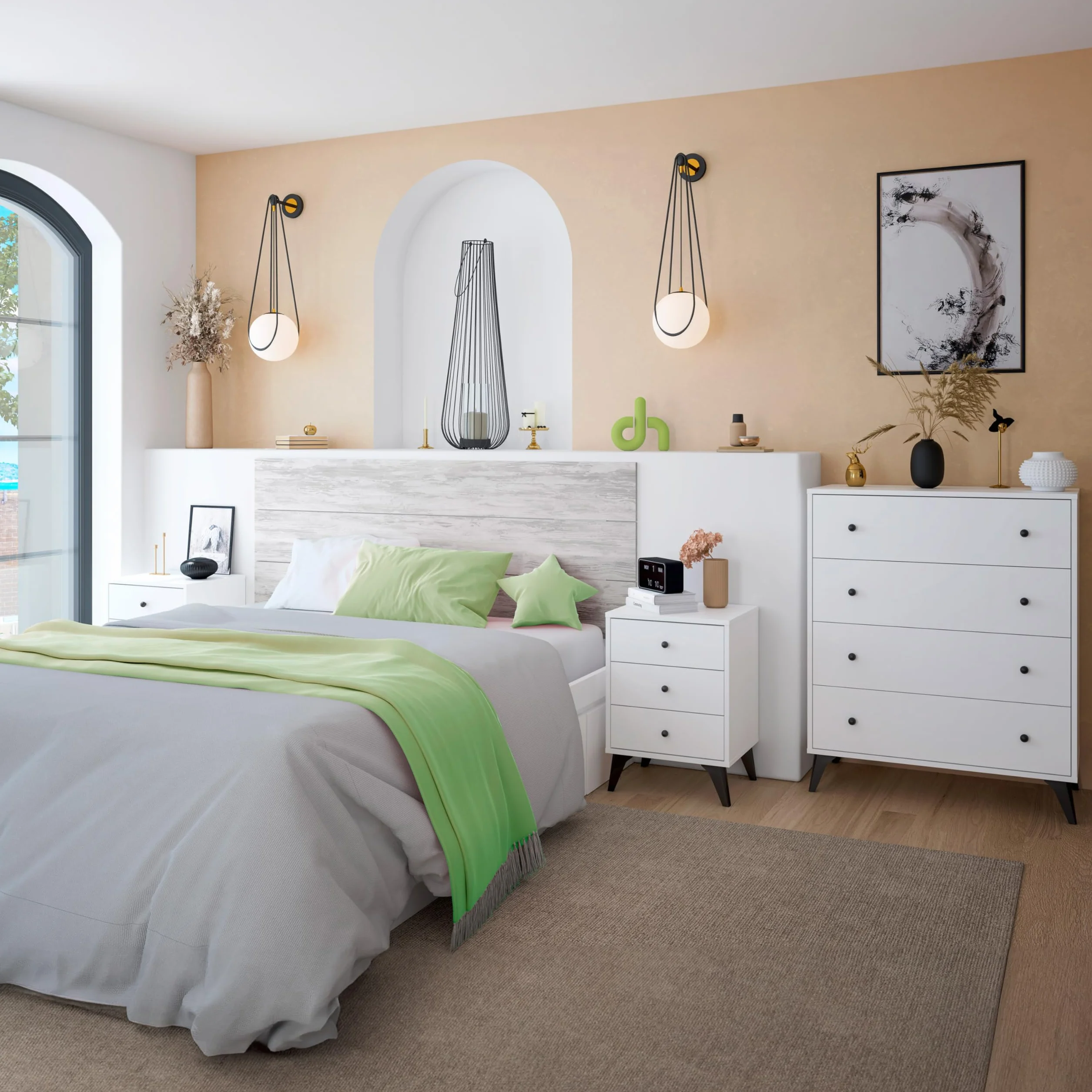 duehome | Comoda de 4 Cajones para Dormitorio, Cajonera Dormitorio, Modelo Iconic, Acabado en Blanco Artik y Negro, Medidas: 77,5 cm (Largo) x 95 cm (Alto) x 40 cm (Fondo)