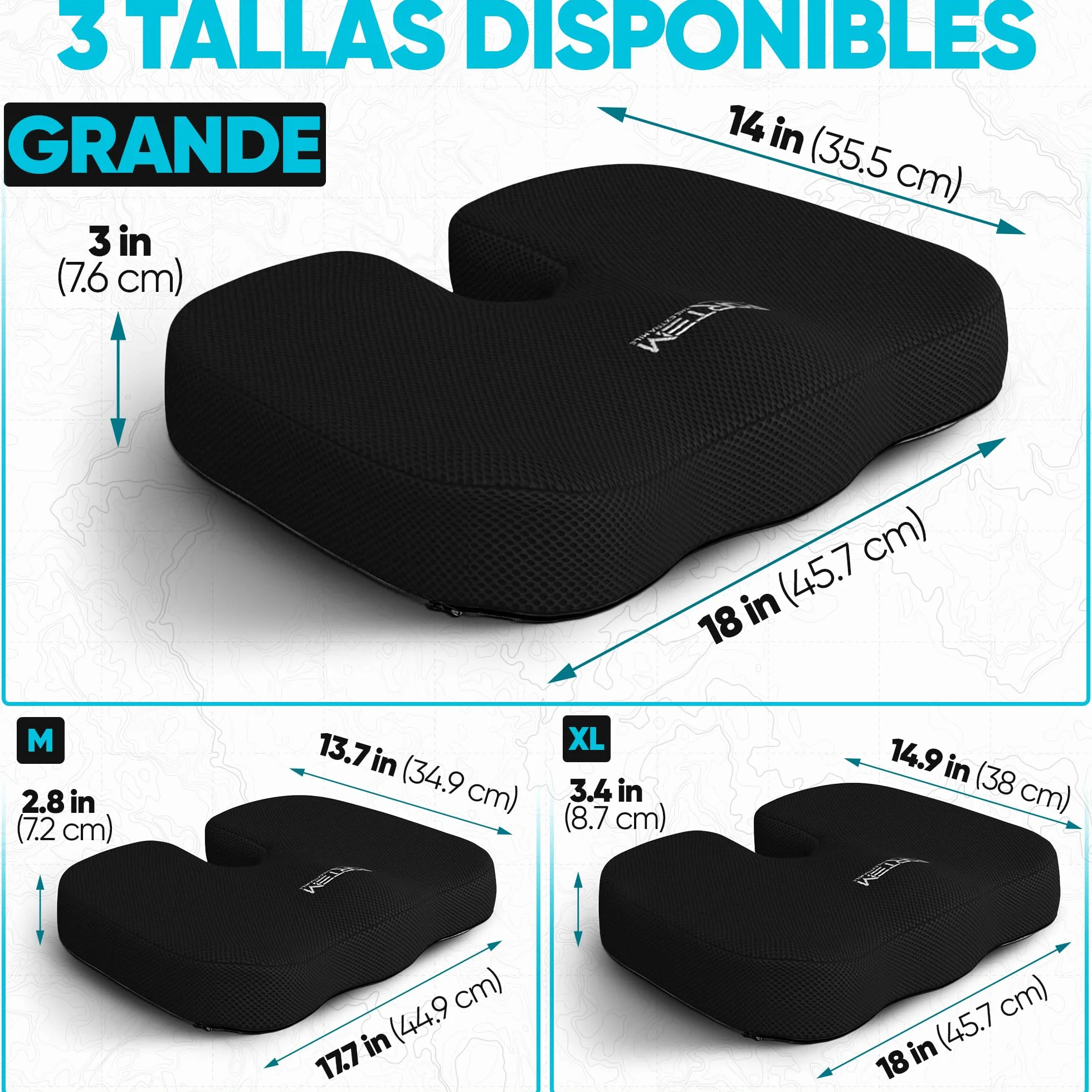 FORTEM Cojín Silla Oficina Forma U Espuma Viscoelástica Ergonómico Asiento Coche Gaming Viaje Funda Lavable