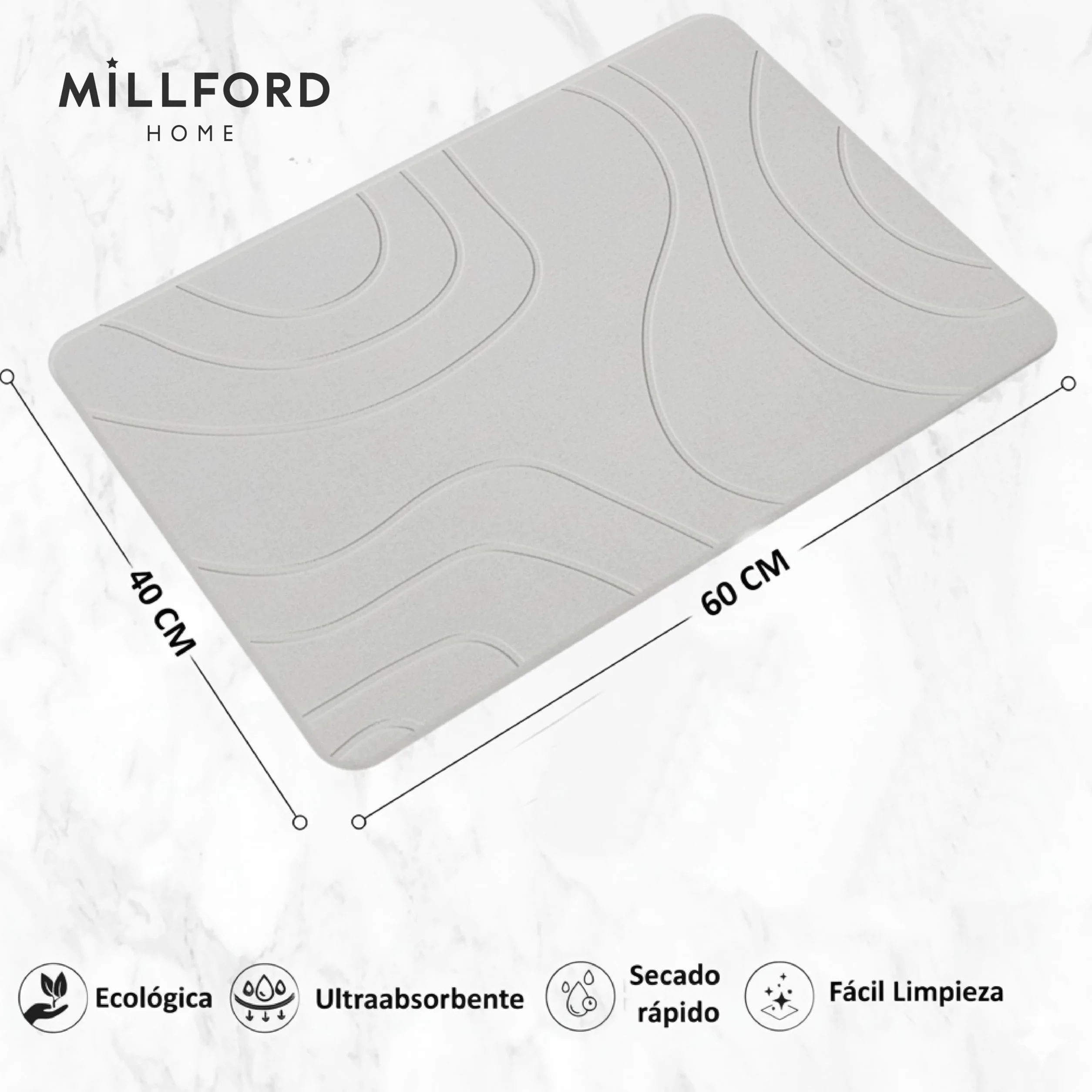 Alfombrilla de baño Antideslizante de Piedra diatomita Premium | Alfombra Absorbente de Ducha de Secado rápido, ecológica, antibacteriana