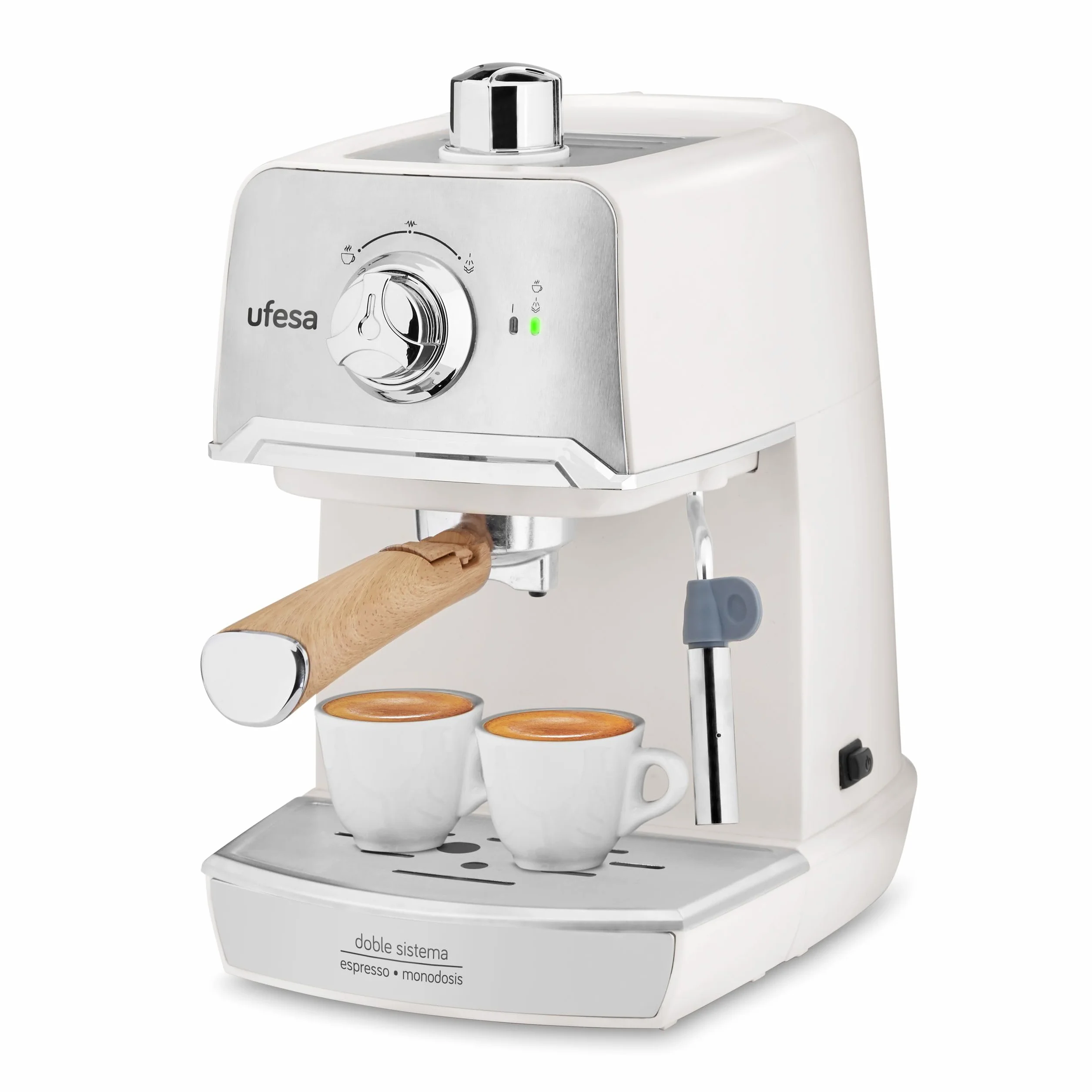 Ufesa CE7238 Cream Cafetera Expresso y Capuccino, Vaporizador Orientable, 20 Bares, 2 Modos: Café Molido o Monodosis, Depósito 1.2L, Función Calienta Tazas, 850W, Cream
