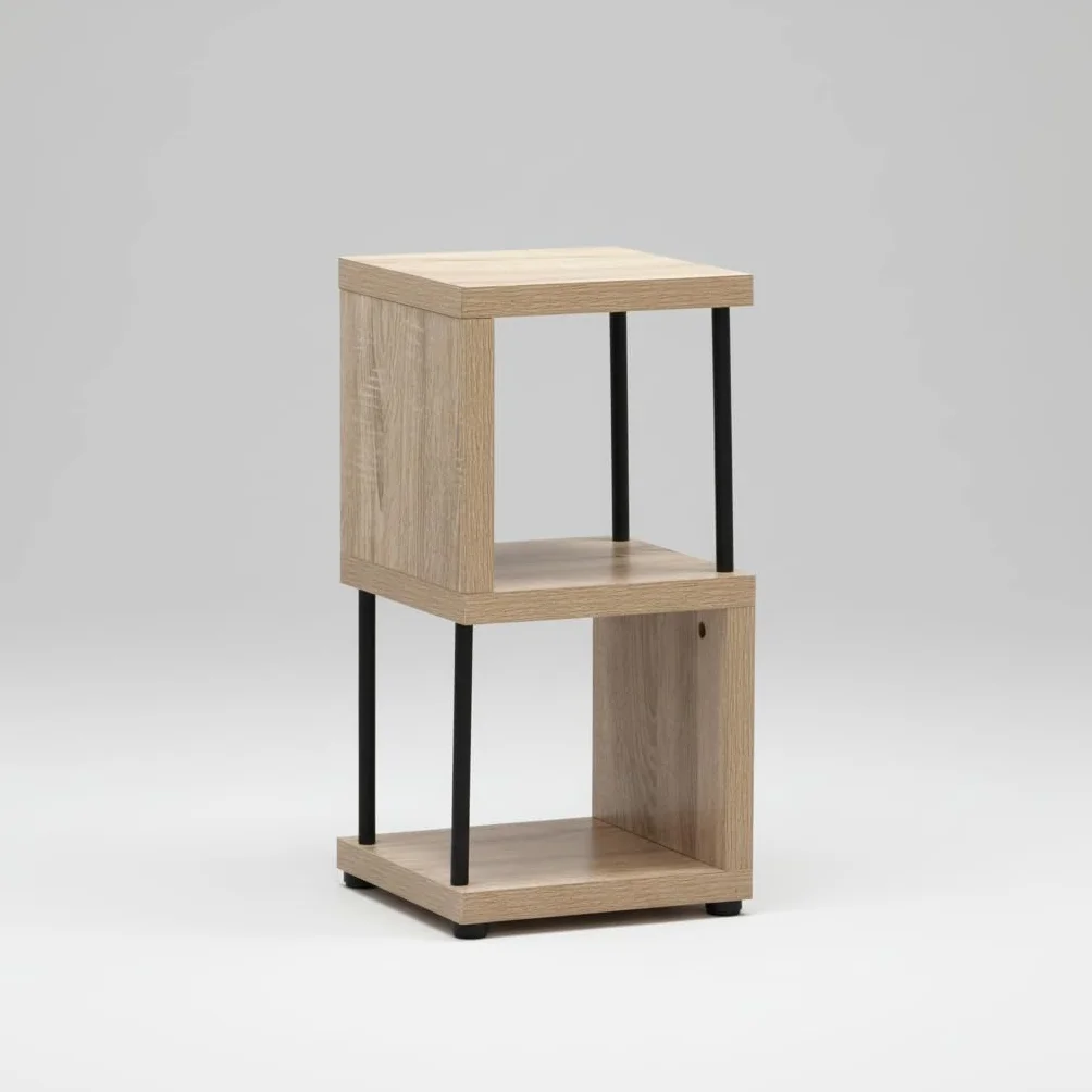 Estantería de Madera y Metal 2 Cubos 30x30x60 cm Roble y Negro, Mueble Auxiliar para Dormitorio
