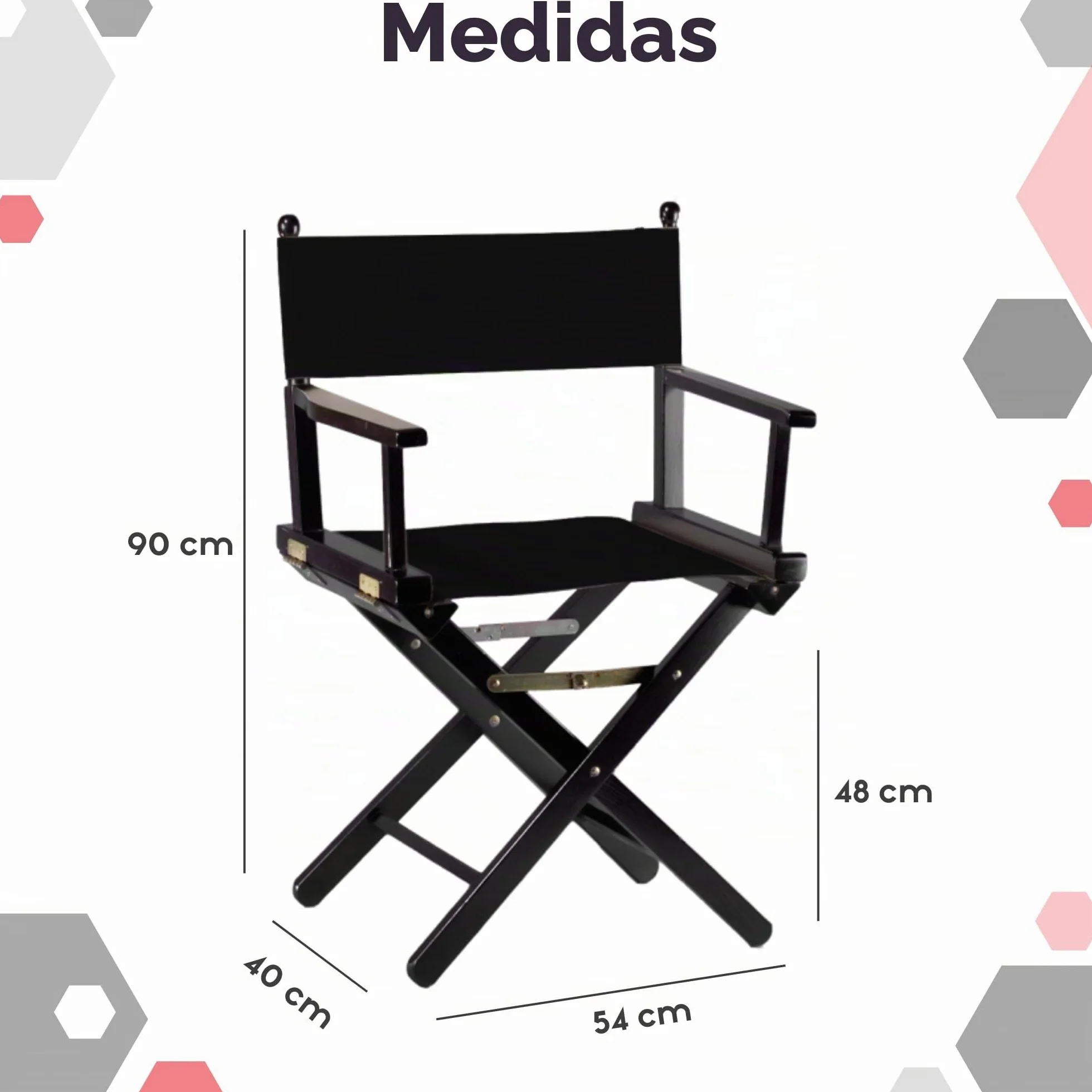 ZStyle Silla de director plegable de madera, 90 cm de altura, 54 cm de ancho, 48 cm de profundidad, color negro (palo caoba - tela azul)