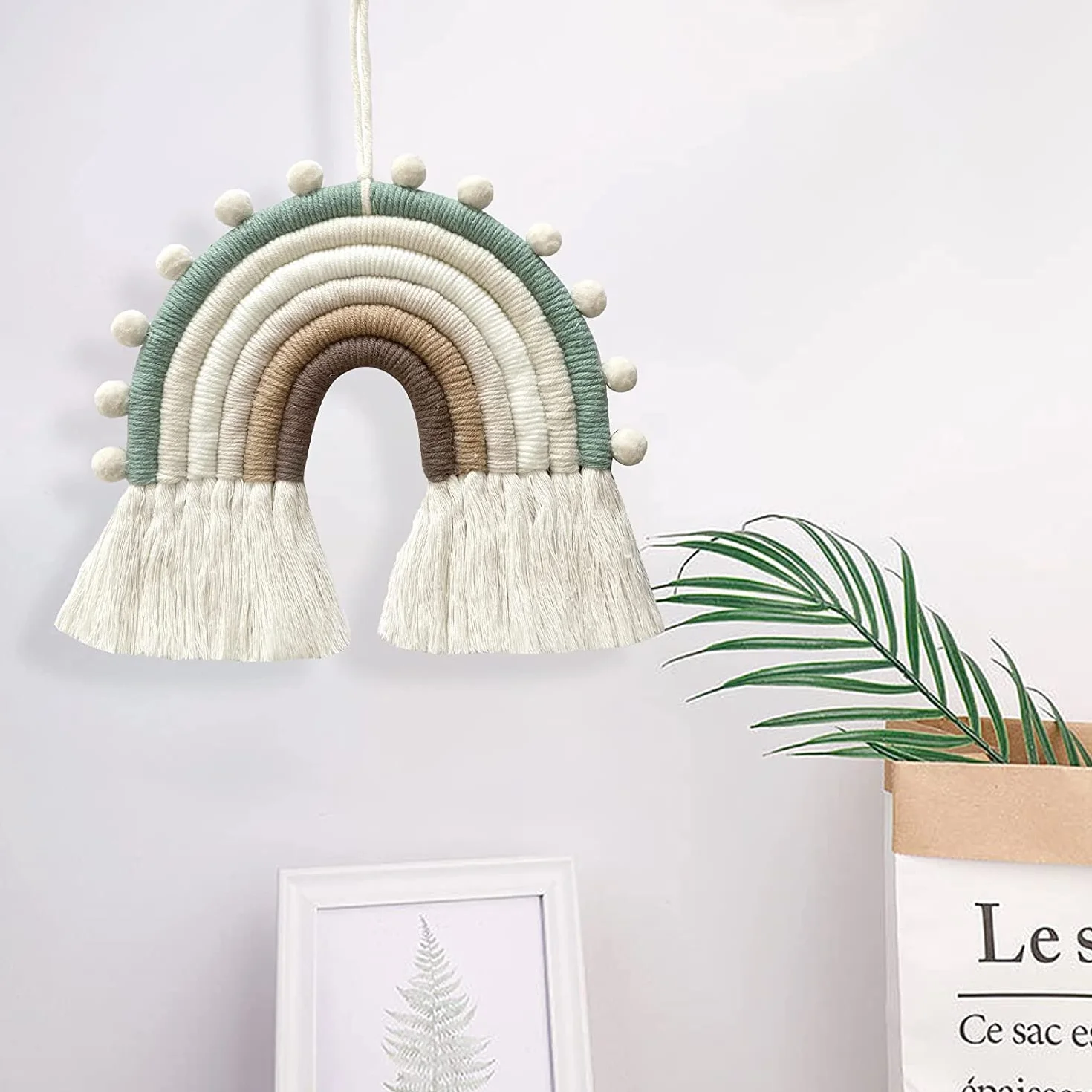 Tapiz Macramé Arcoíris Decoración Pared Infantil Tejido a Mano Algodón Borlas Boho para Habitación Bebé