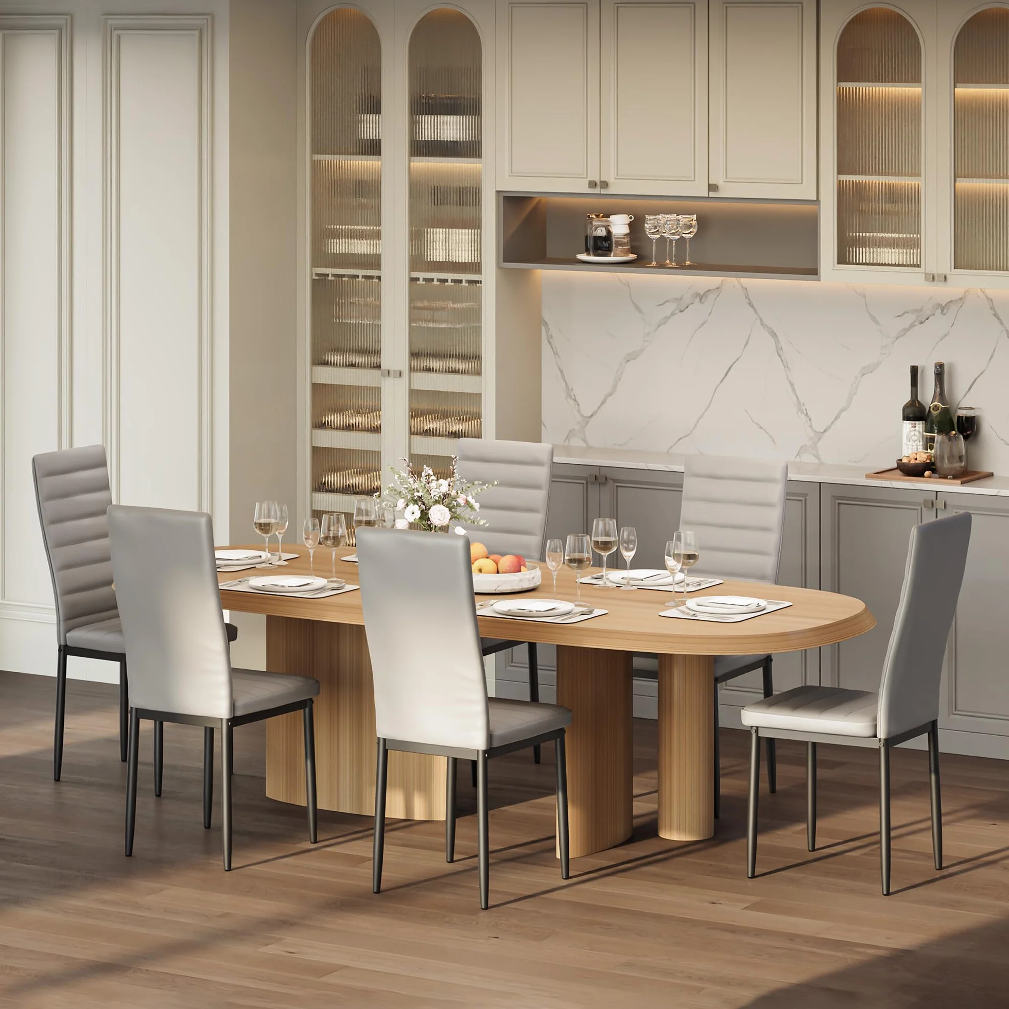 Juego de 6 Sillas de Comedor de Terciopelo, Sillas Modernas y Abiertas de Cuero para Cocina, Comedores, Estudios y Salas de Estar, Gris