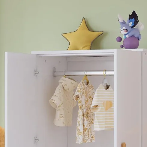 Merax Armario pequeño con barra 2 puertas MDF blanco 80 x 50 x 120 cm
