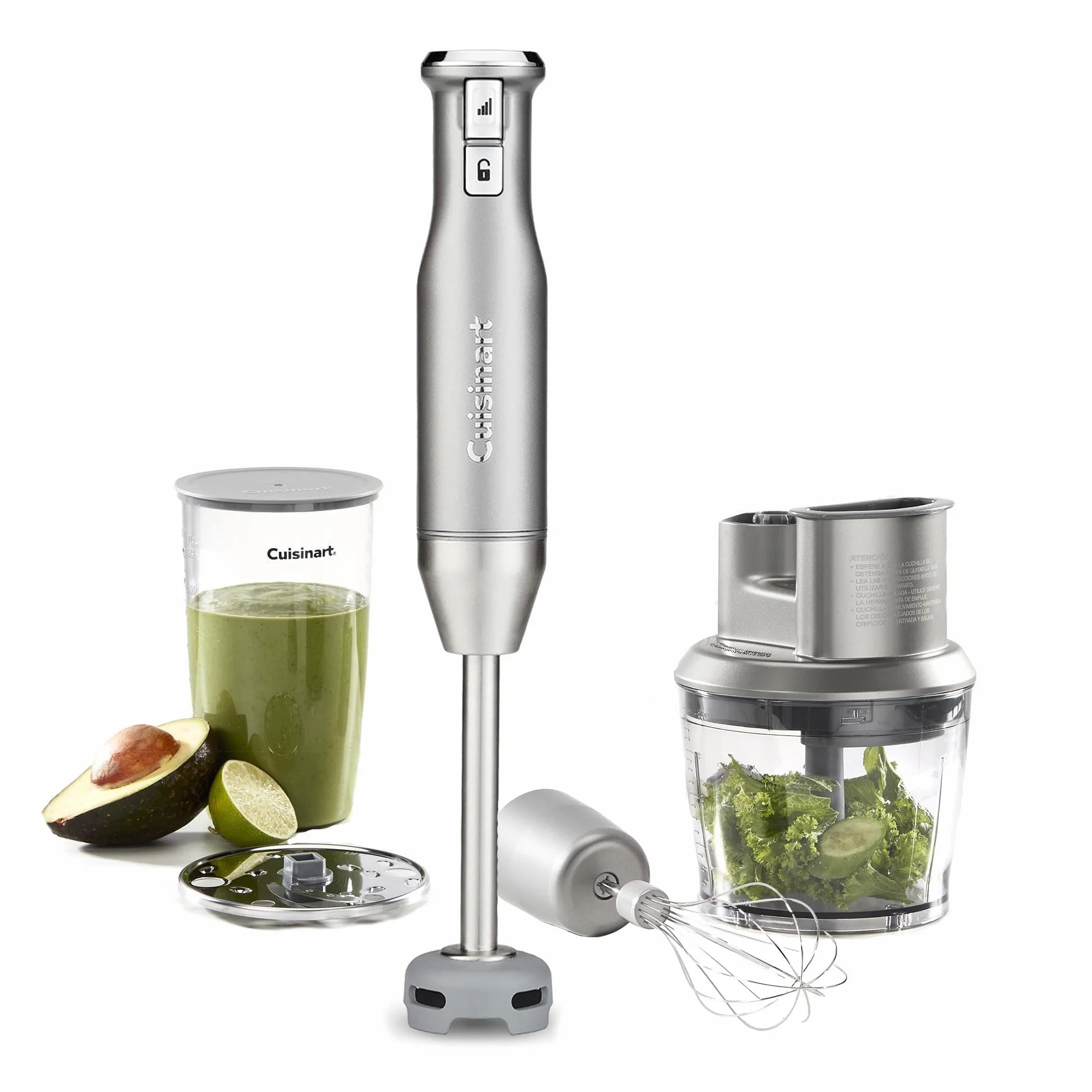 Cuisinart Power Blend batidora de inmersión 400 W con velocidad variable, cuchilla de acero inoxidable, campana antirrayaduras sin BPA, bol procesador, batidor y recipiente Prep-and-Go.