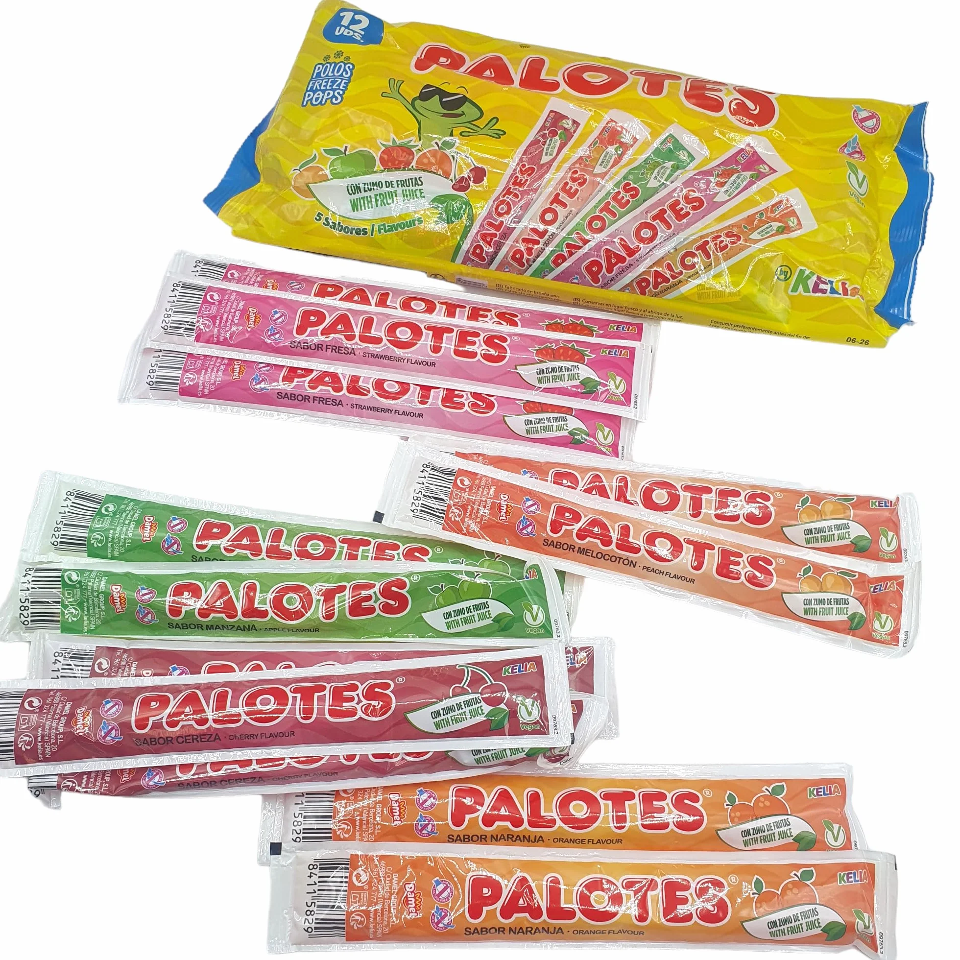 Palotes Helados Kelia Pack 180 Polos Congelables Sabores Variados Cereza Naranja Fresa Melocotón Manzana Vegano