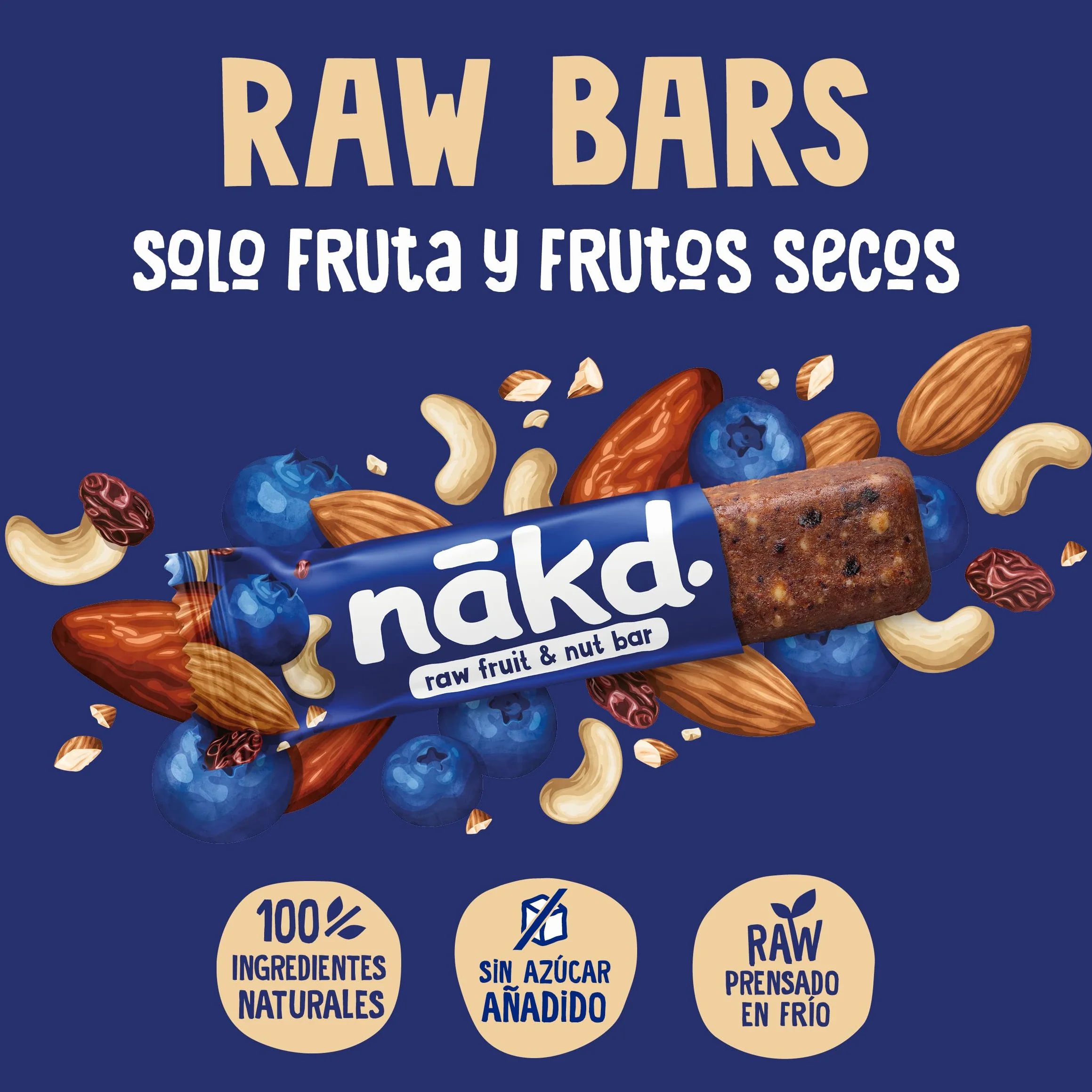 Nākd. Blueberry Muffin Barritas Raw de Fruta y Frutos Secos 100% Ingredientes Naturales Sin Azúcar Añadido 18 x 35g